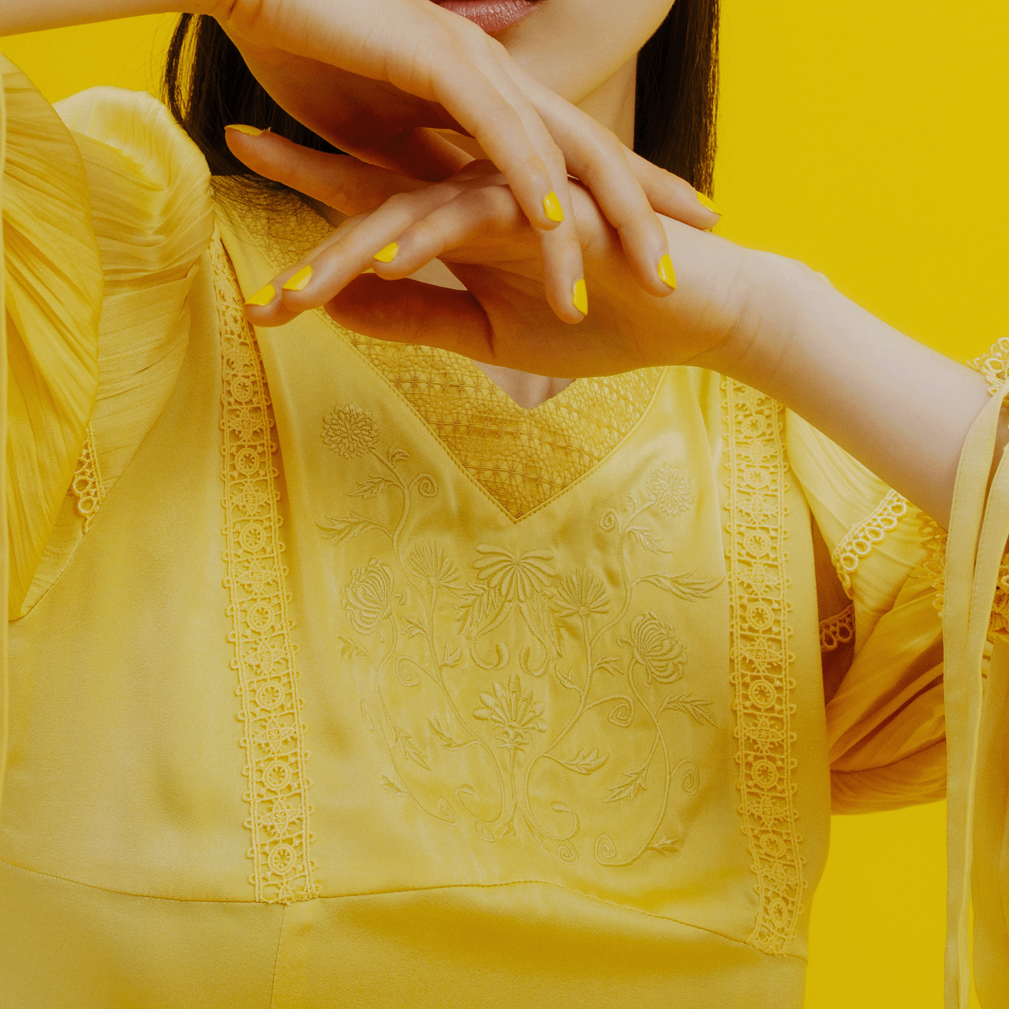 KIKU embroidered corset dress Yellow