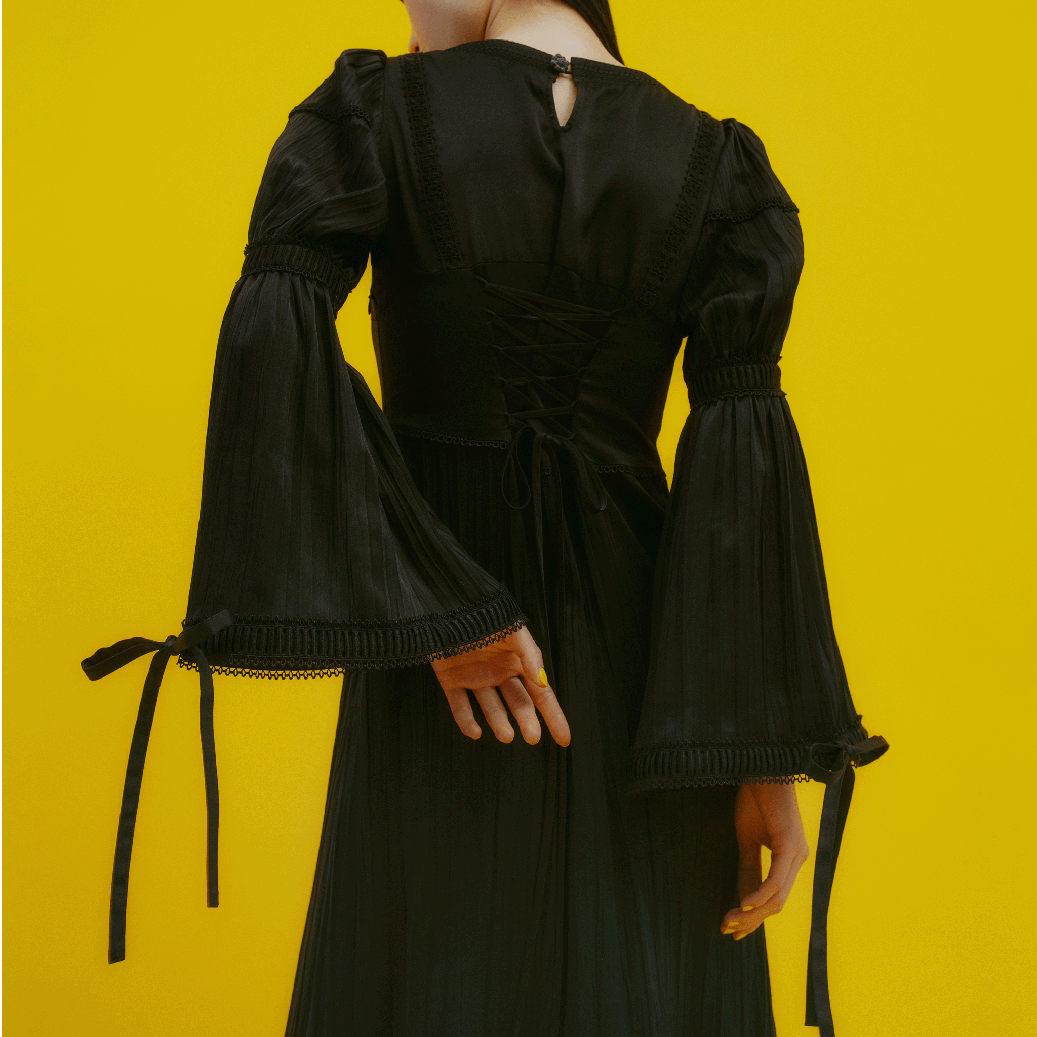 KIKU embroidered corset dress Black
