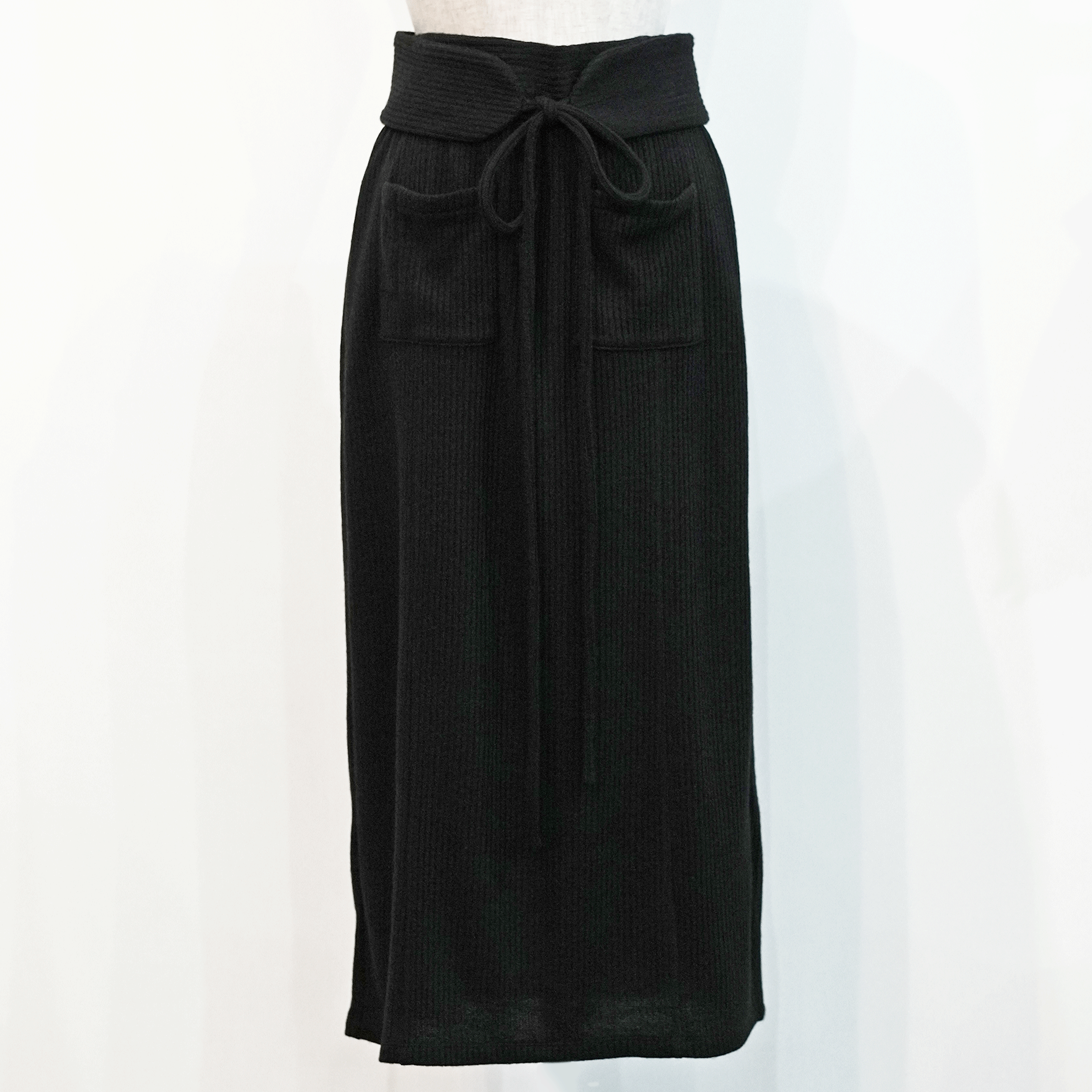 Waist belt ruched knit skirt