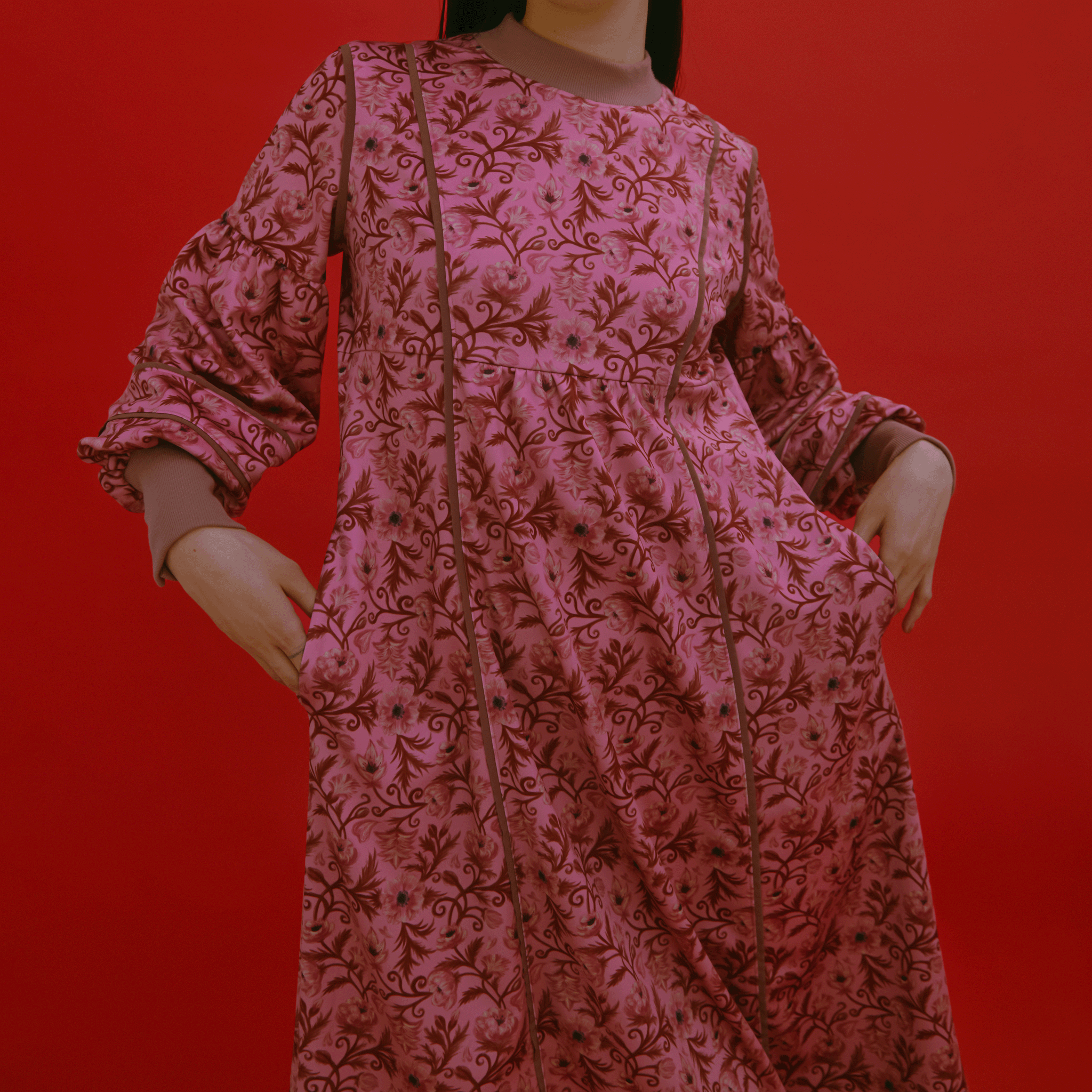 Anemone print crewneck dress