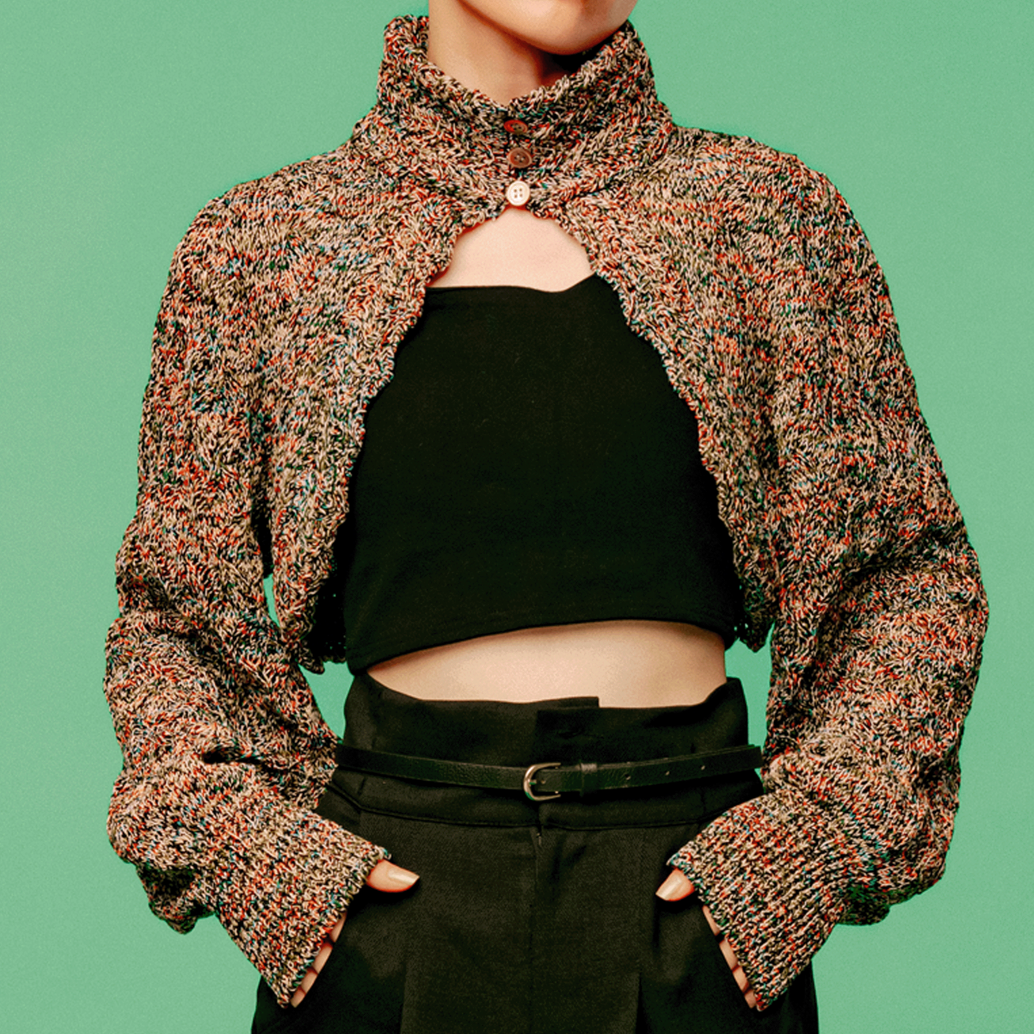 Cropped wavy knit cardigan Fireworks【予約販売:2026年9月~10月発送予定】