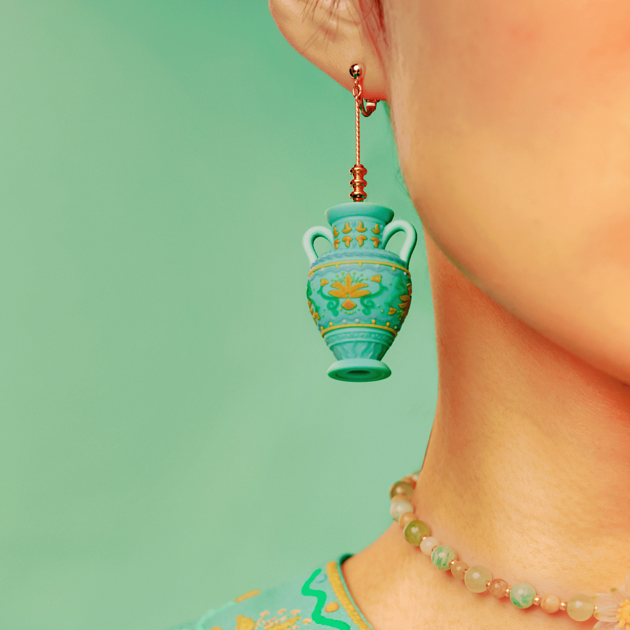 Flower vase single earring Turquoise