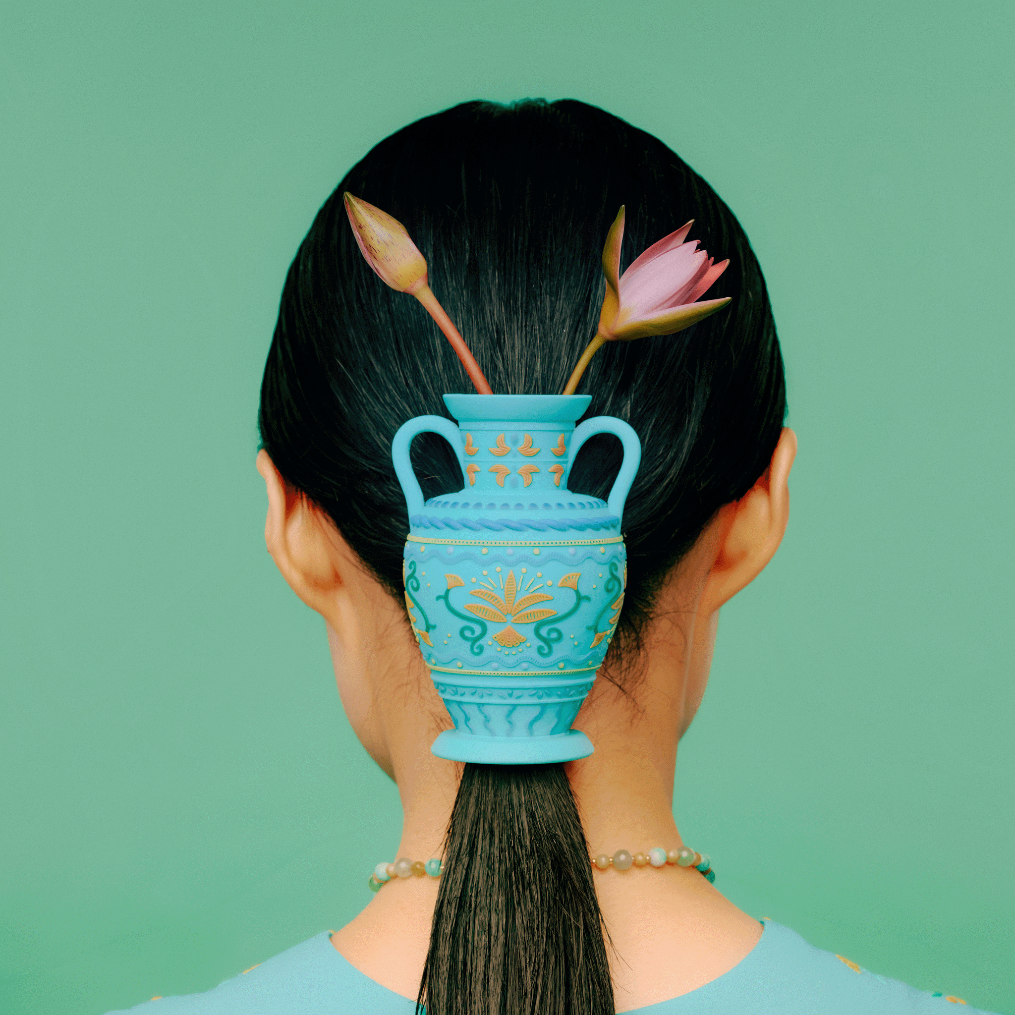 Flower vase hair cuff Turquoise