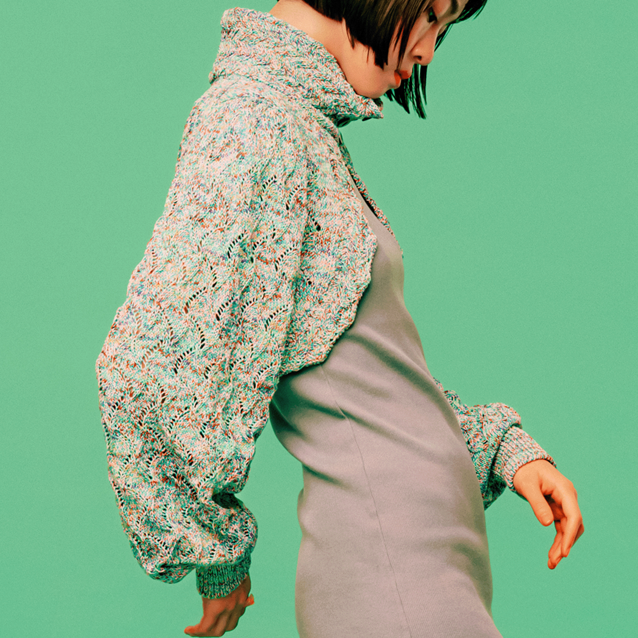 Cropped wavy knit cardigan Bubble