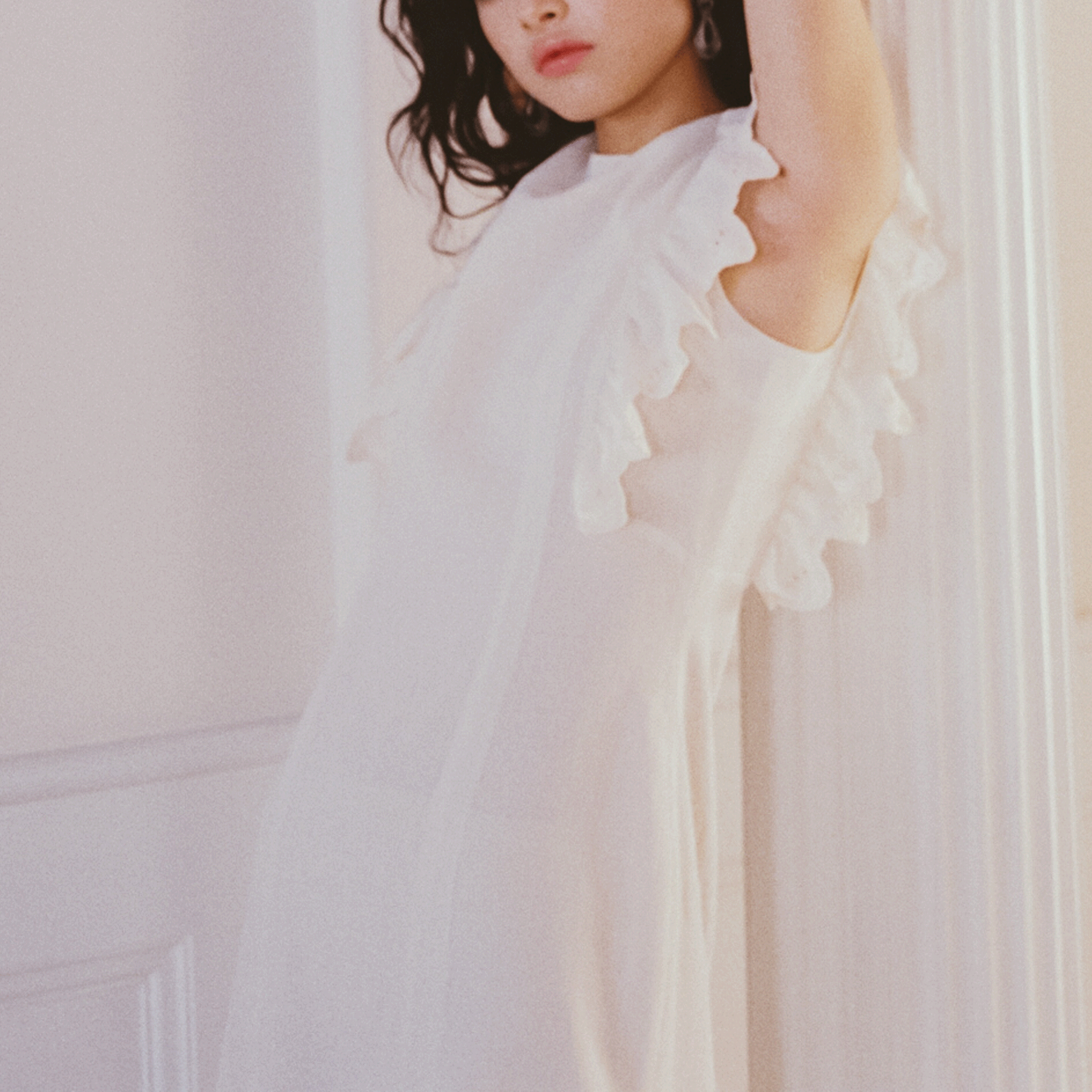 Wave eyelet embroidery frill mermaid midi dress