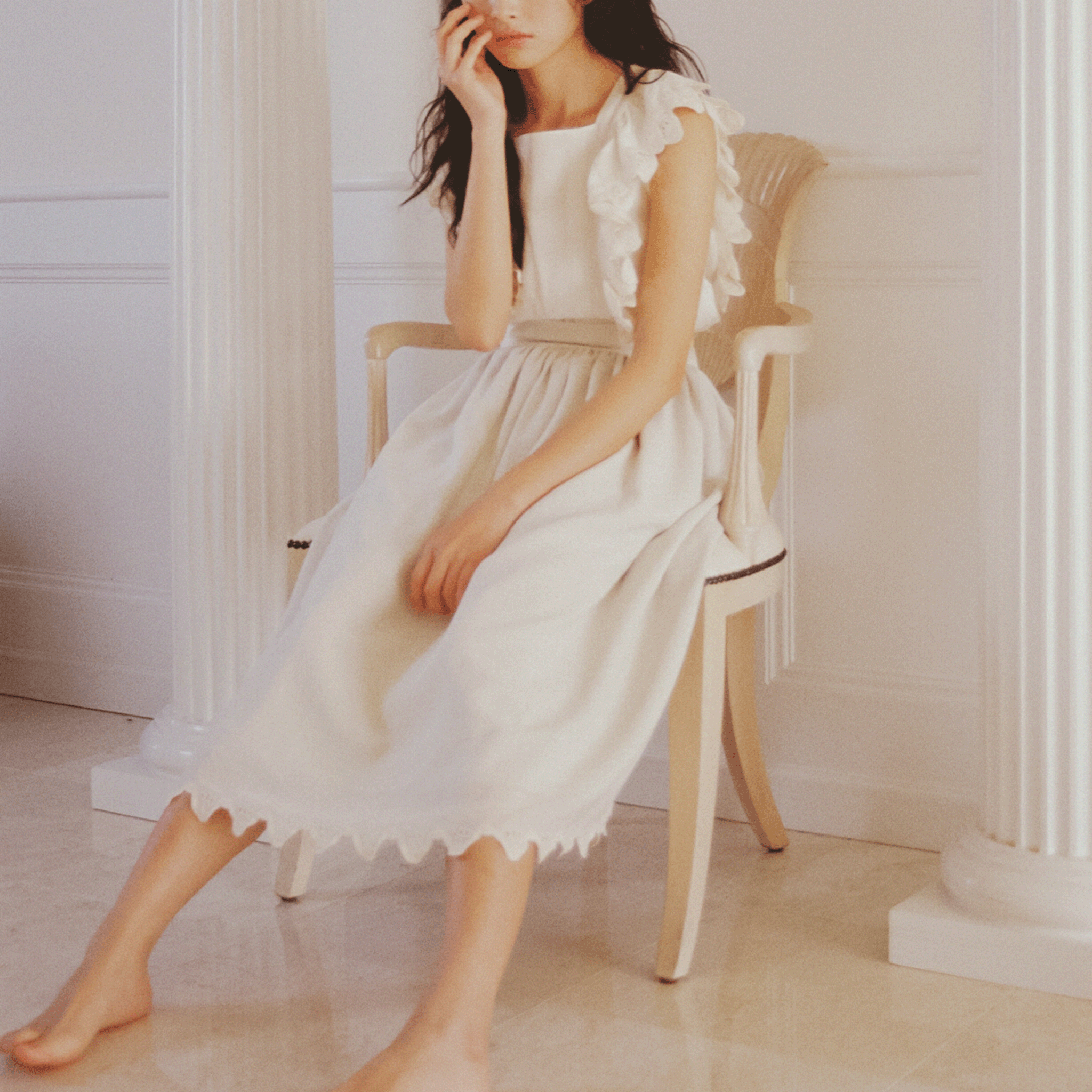 Wave eyelet embroidery frill blouse