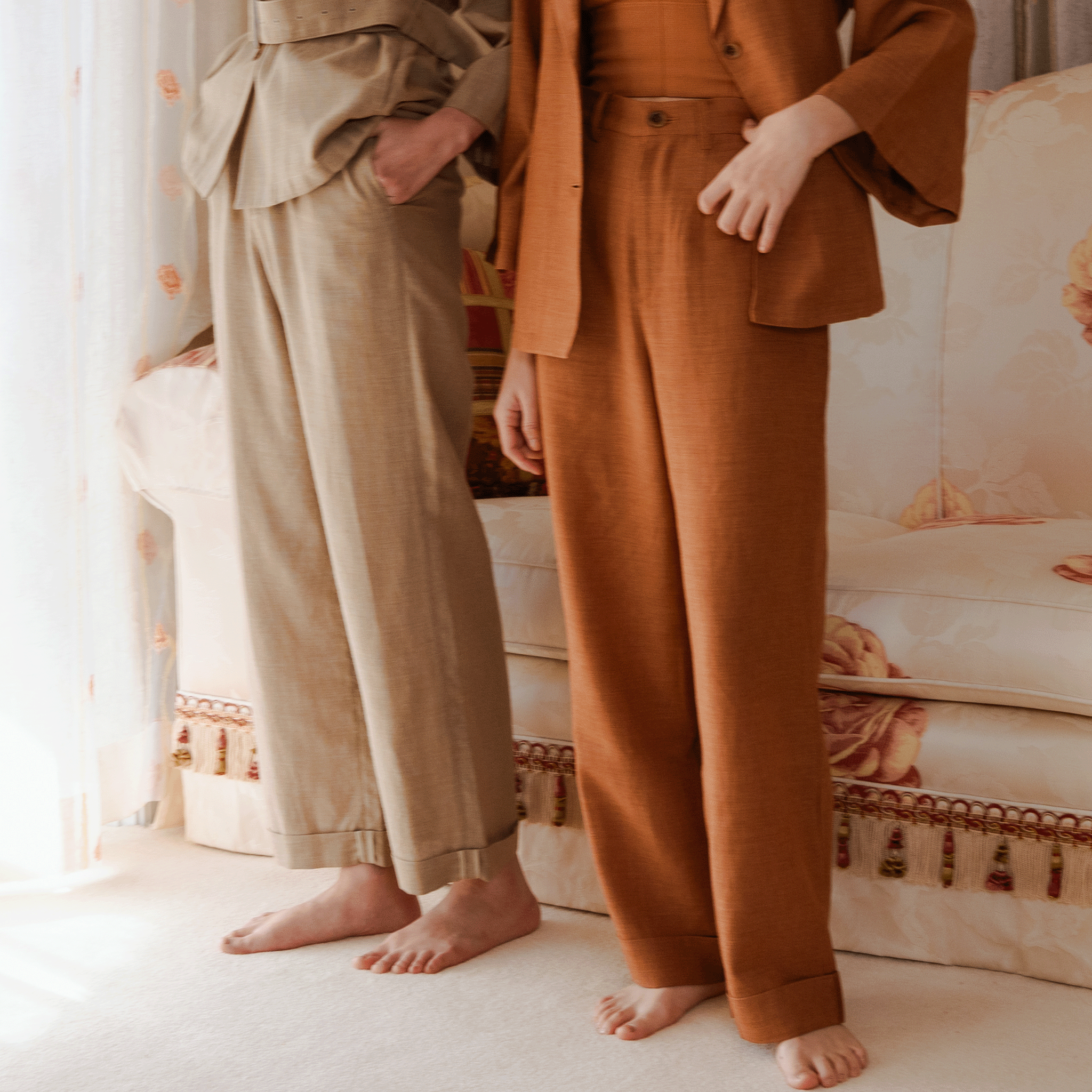 Ramie melange summer pants Brown