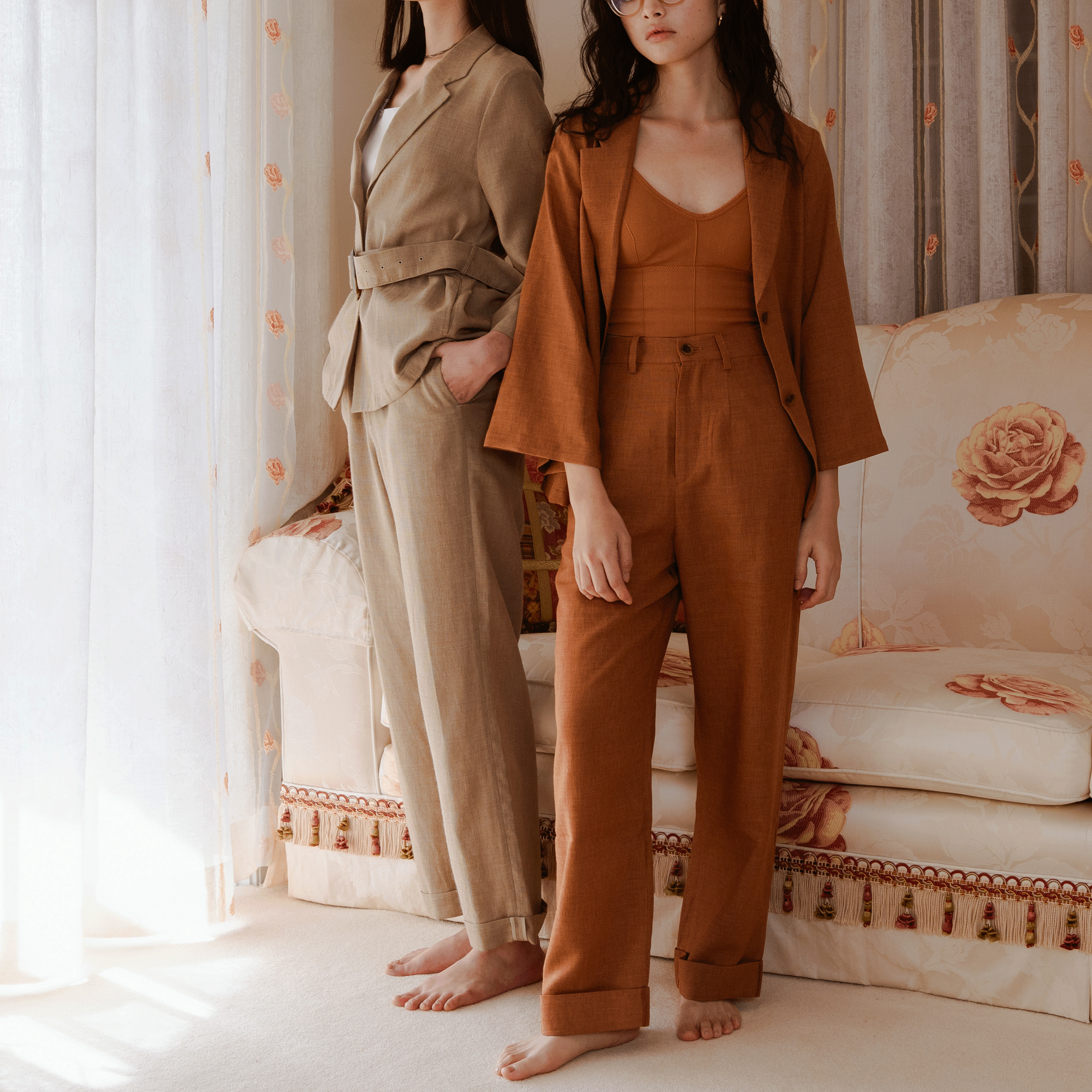 Ramie melange summer jacket Brown