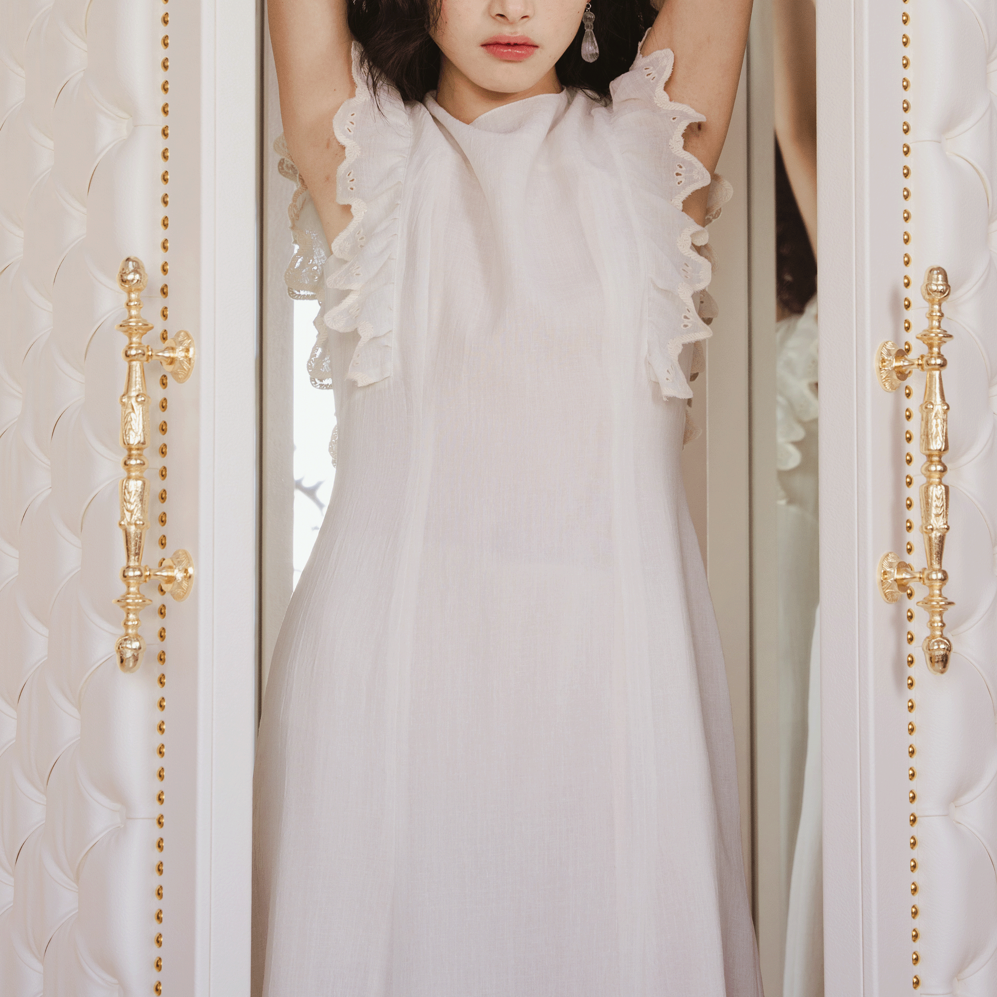 Wave eyelet embroidery frill mermaid midi dress