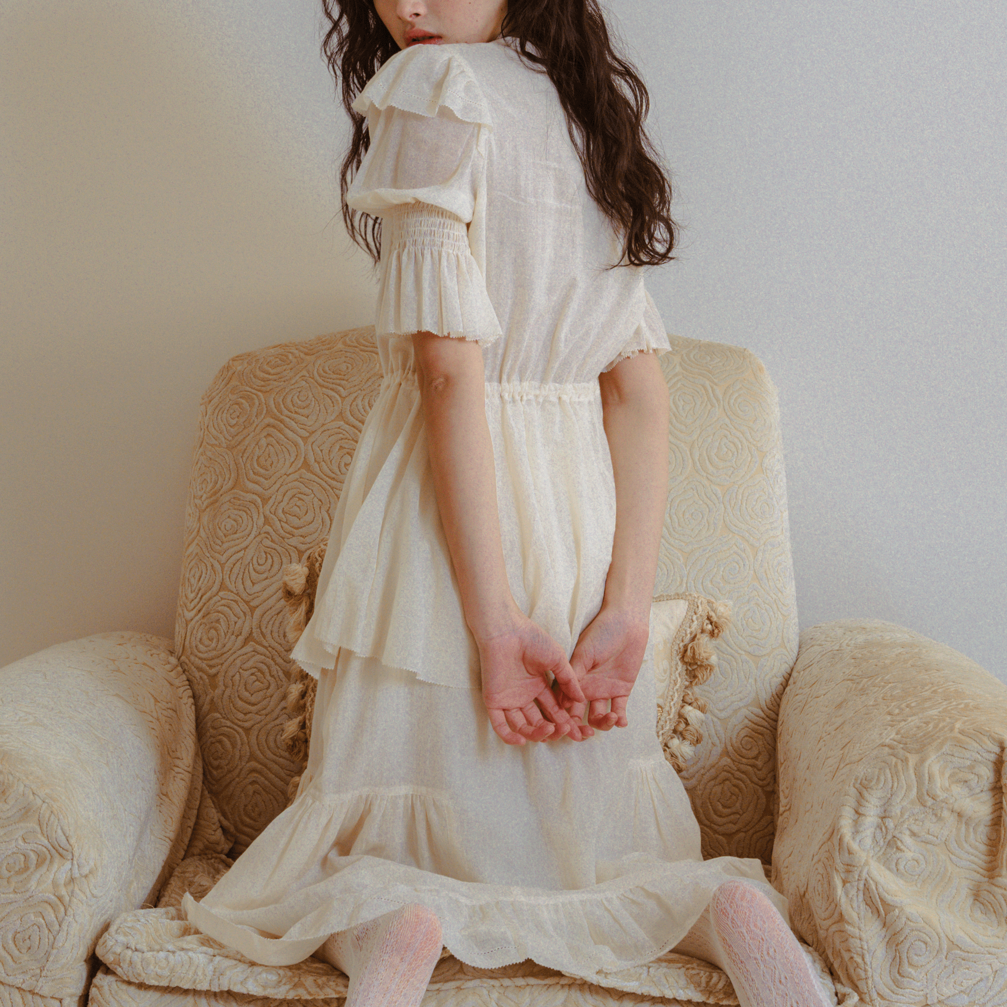 2-Way tuck frill high waist skirt White