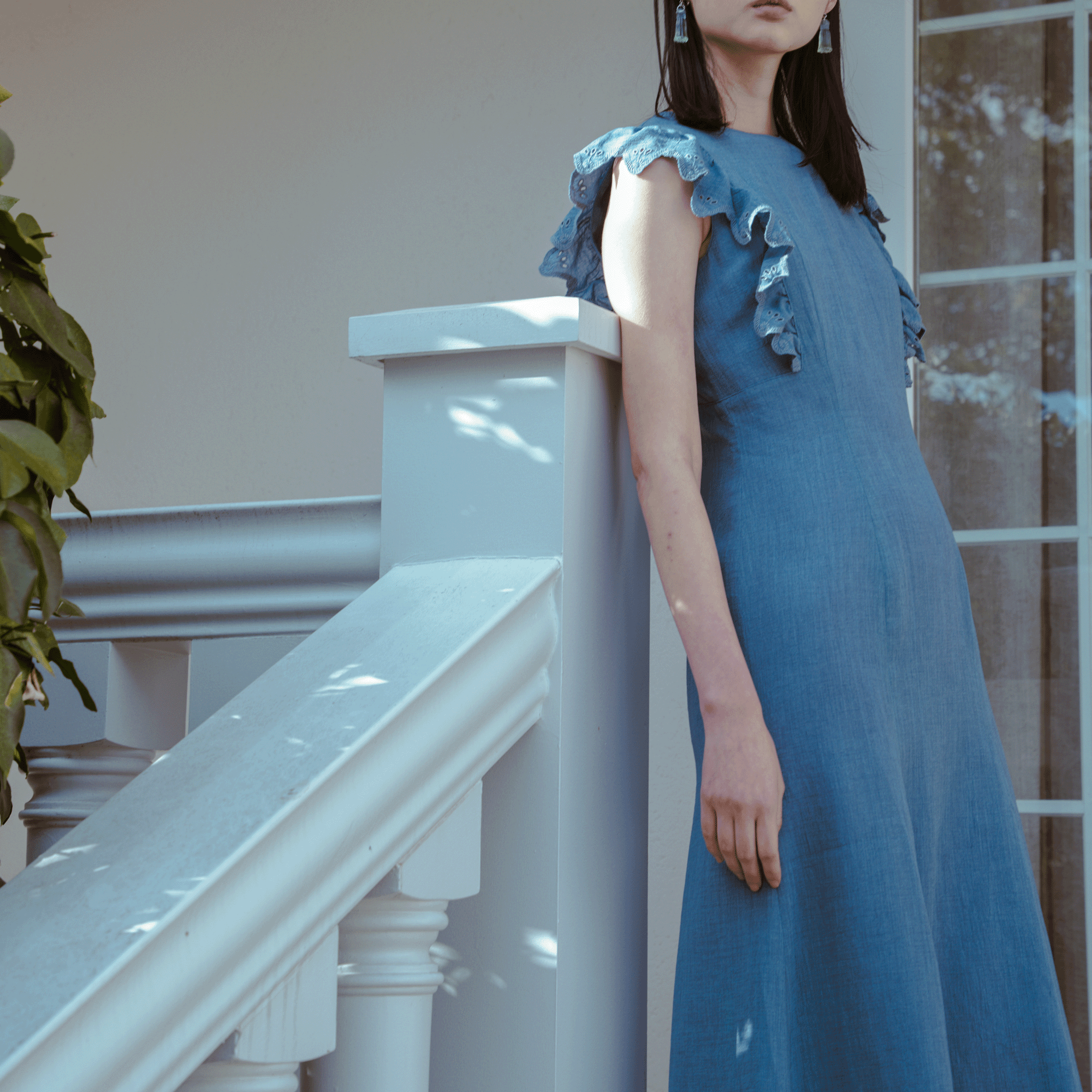 Wave eyelet embroidery frill mermaid midi dress