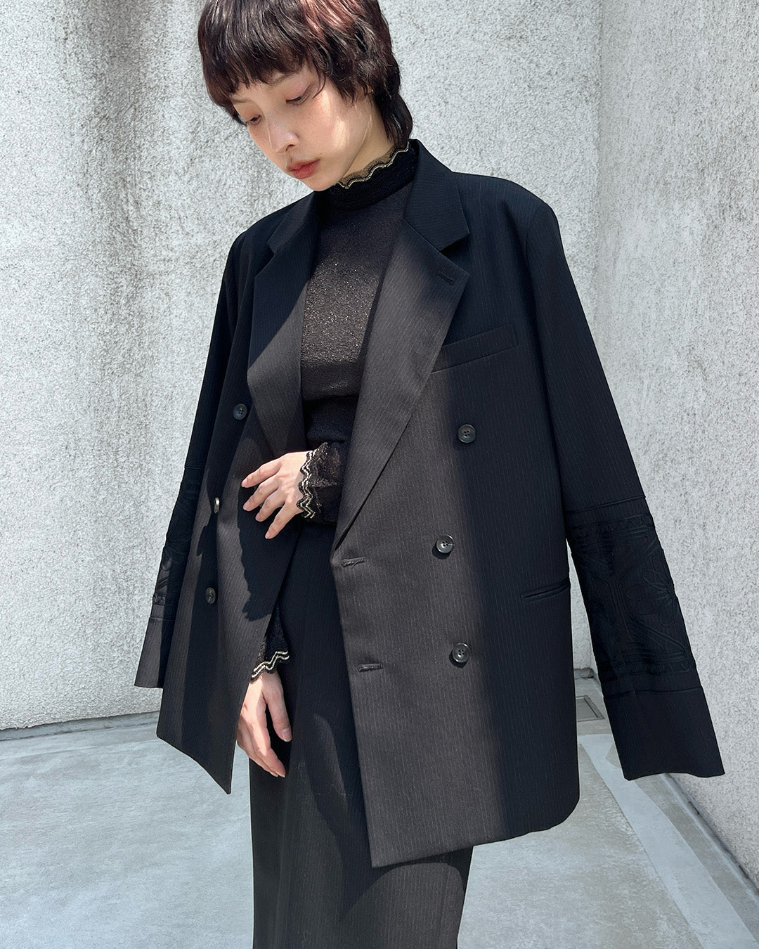 KIKU embroidered double-breasted wool jacket Black【予約販売:2026年9月~10月発送予定】