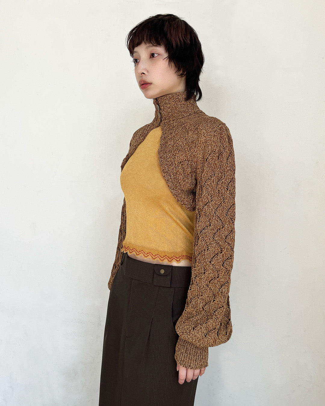 Cropped wavy knit cardigan Cookie【予約販売:2026年9月~10月発送予定】
