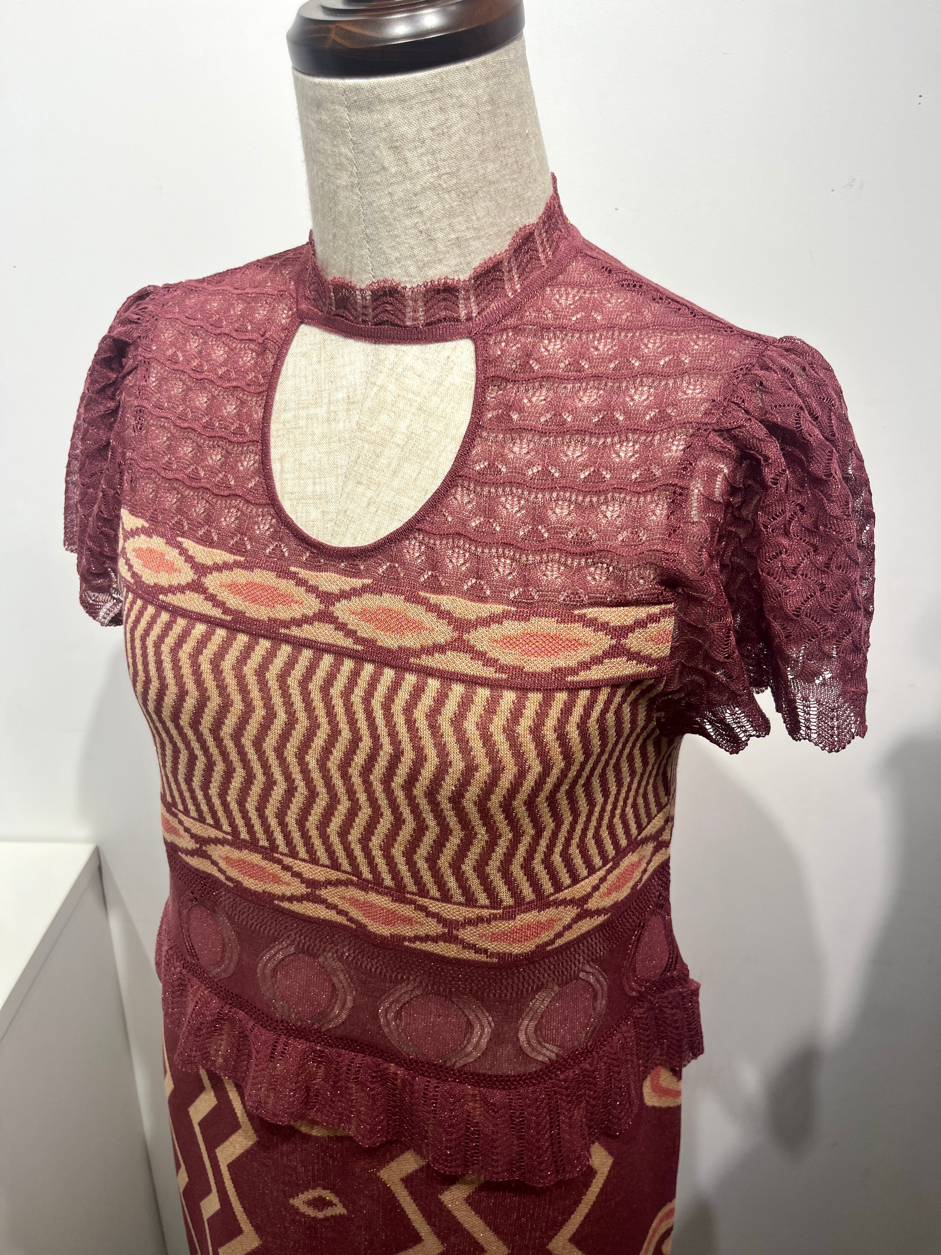 Wave-pattern lamé knitted dress Purple【4月発売予定】