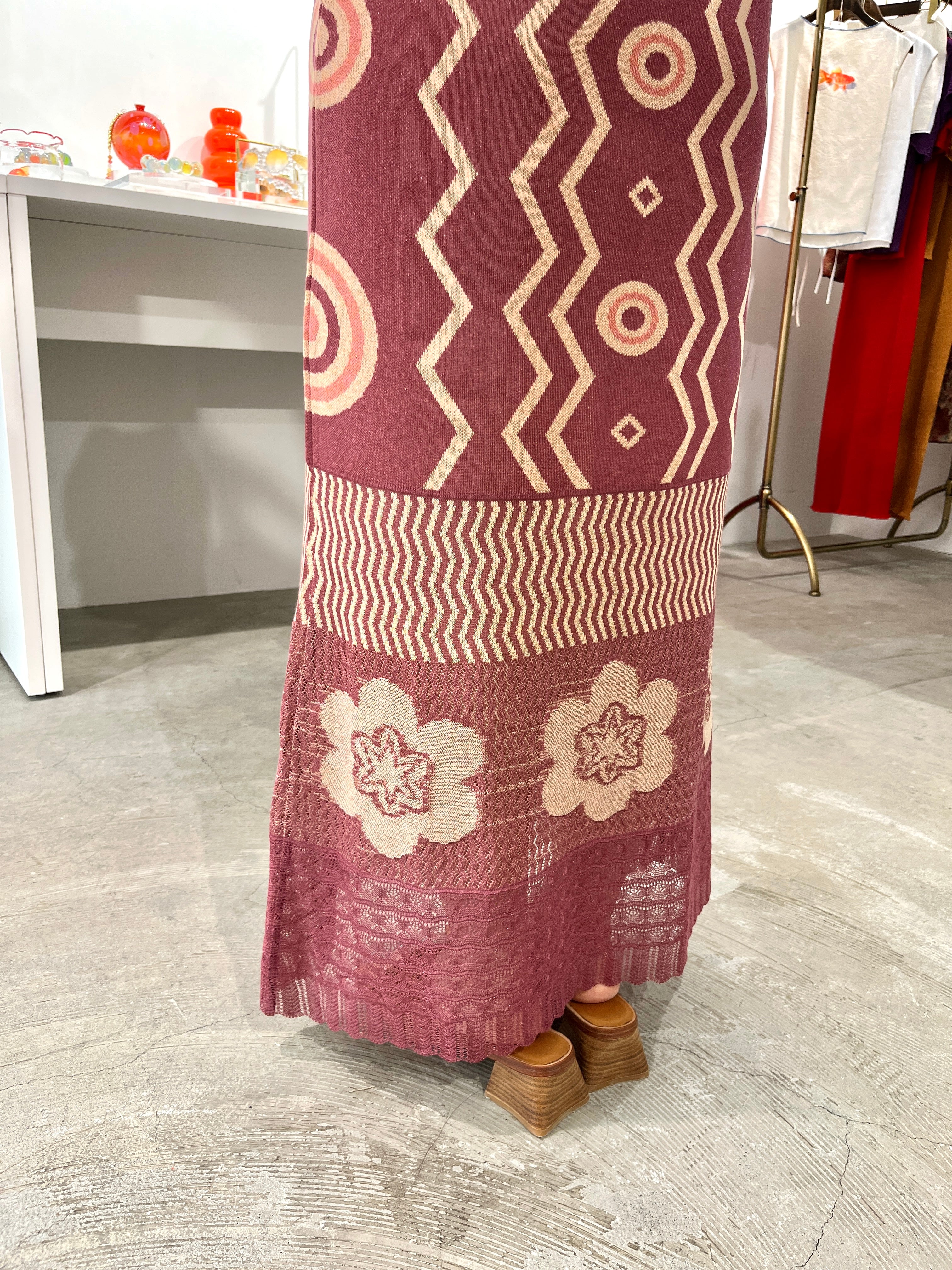 Wave-pattern lamé knitted dress Purple【4月発売予定】