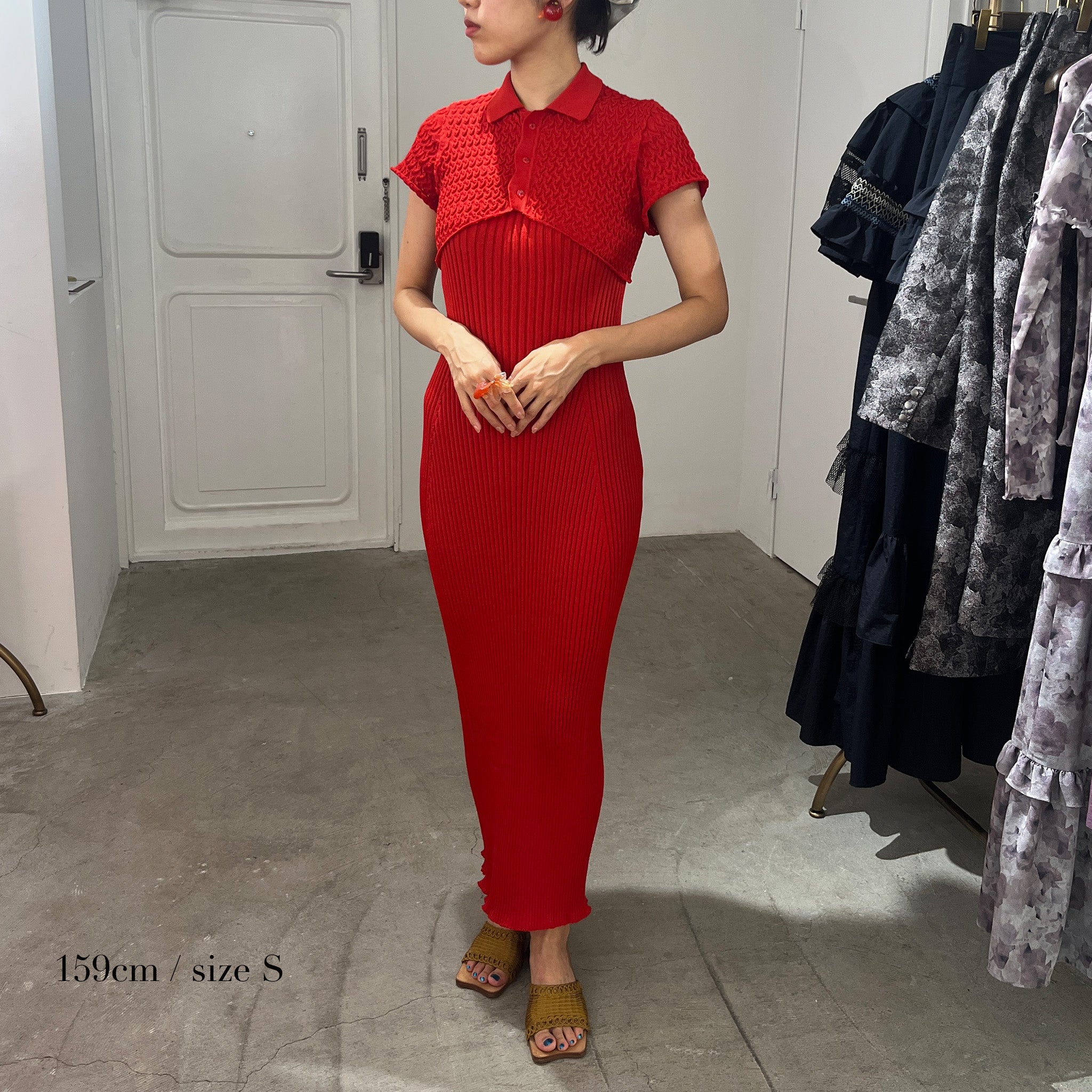 Wave Polo Bolero Knit Dress Set Red【予約販売:2026年3月~5月発送予定】