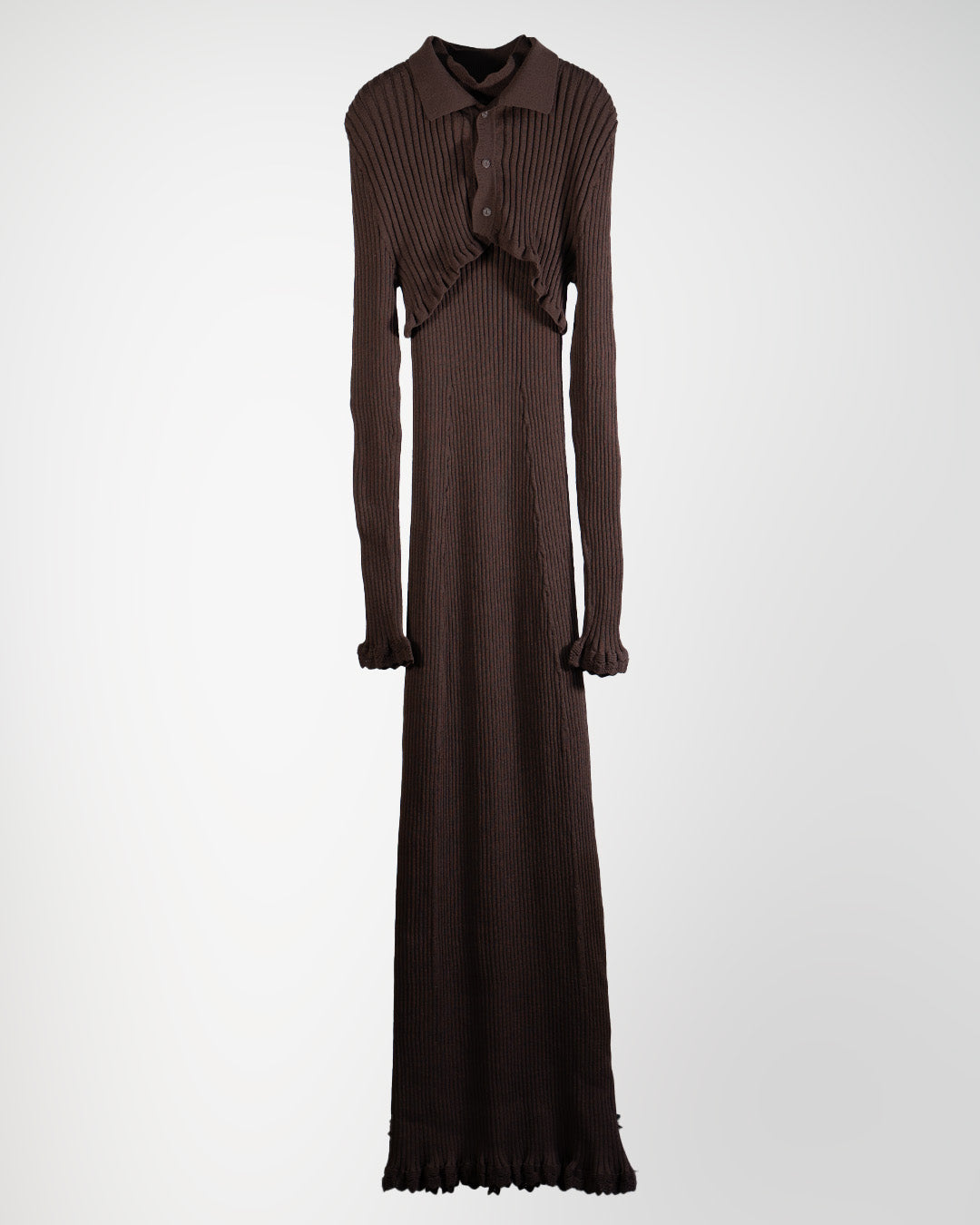 Ribbed polo bolero knit dress set Brown【予約販売:2026年9月~10月発送予定】