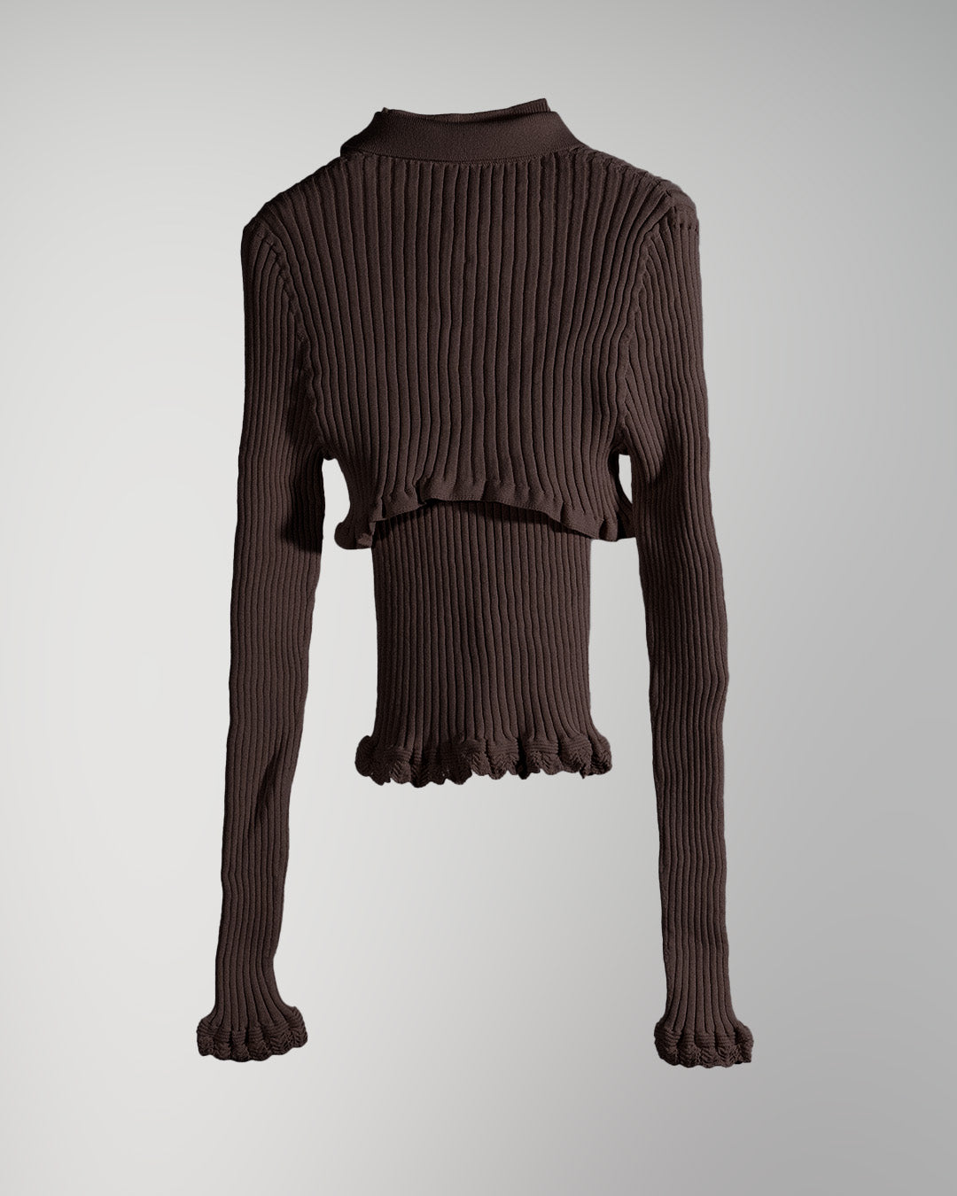 Ribbed polo bolero knit set Brown【予約販売:2026年9月~10月発送予定】