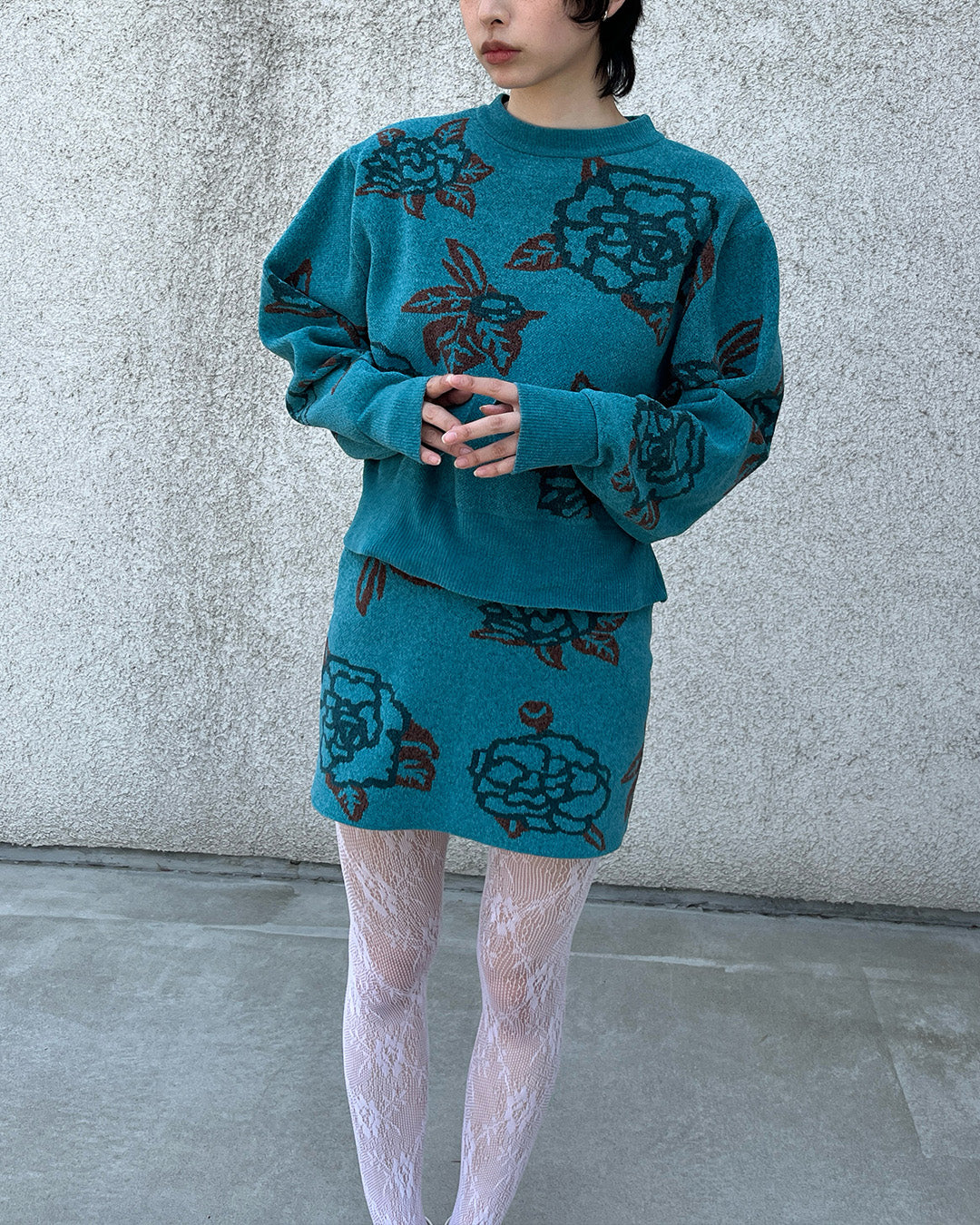 Sazanka jacquard-knit oversized sweater Blue【予約販売:2026年9月~10月発送予定】