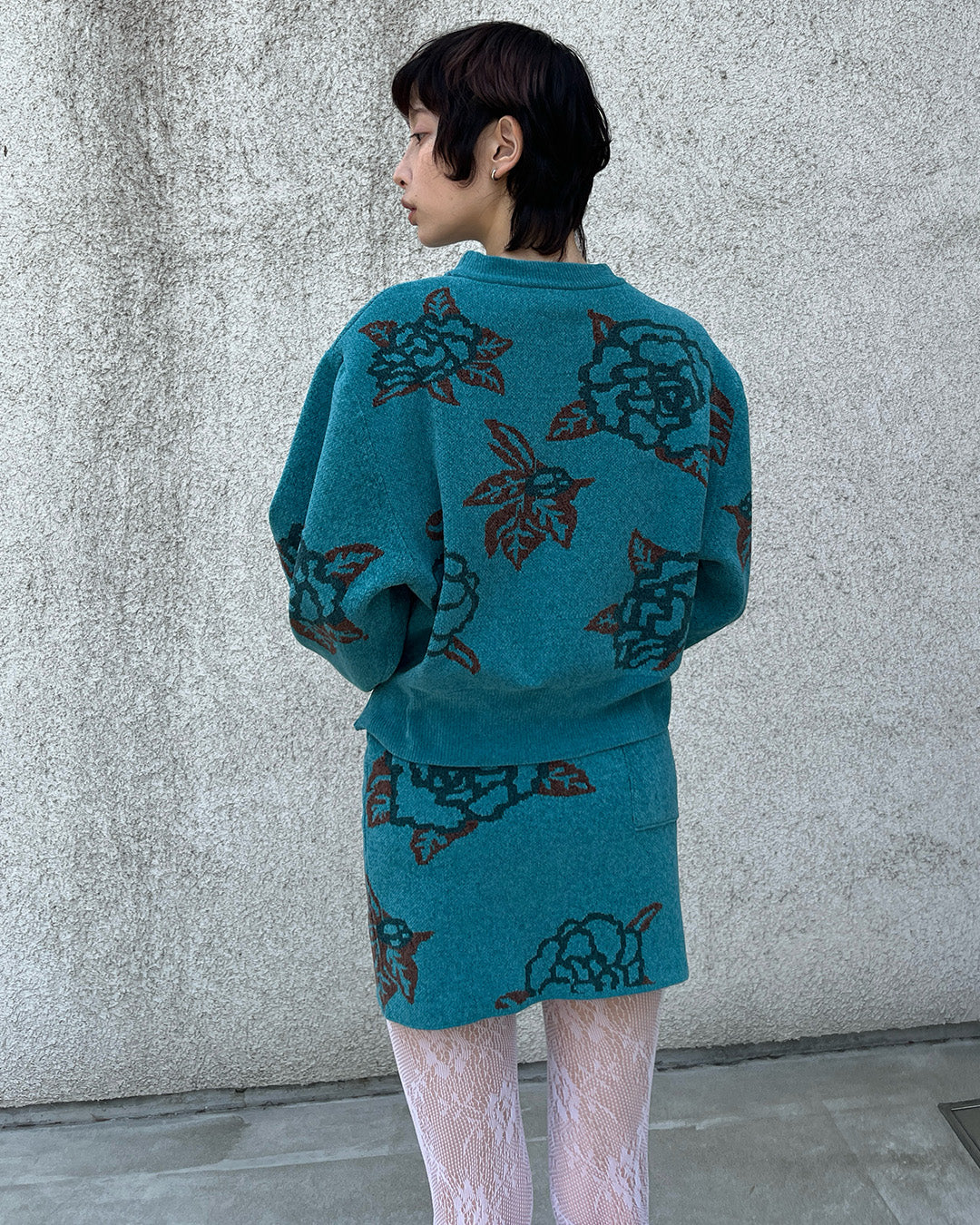 Sazanka jacquard-knit oversized sweater Blue【予約販売:2026年9月~10月発送予定】
