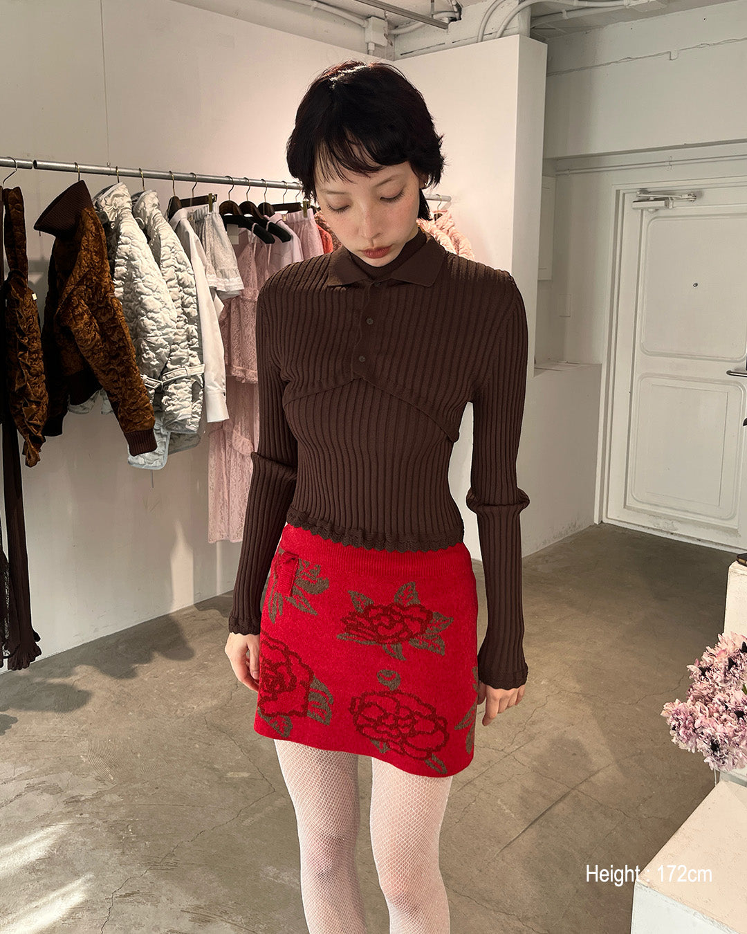 Sazanka jacquard-knit mini skirt Red【予約販売:2026年9月~10月発送予定】