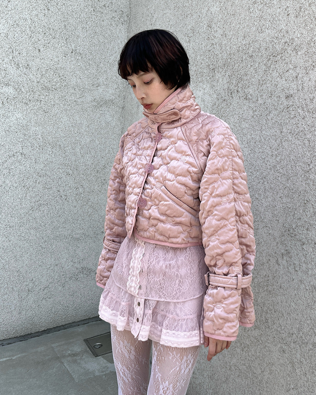 Sazanka cropped quilted satin jacket Pink【予約販売:2026年9月~10月発送予定】