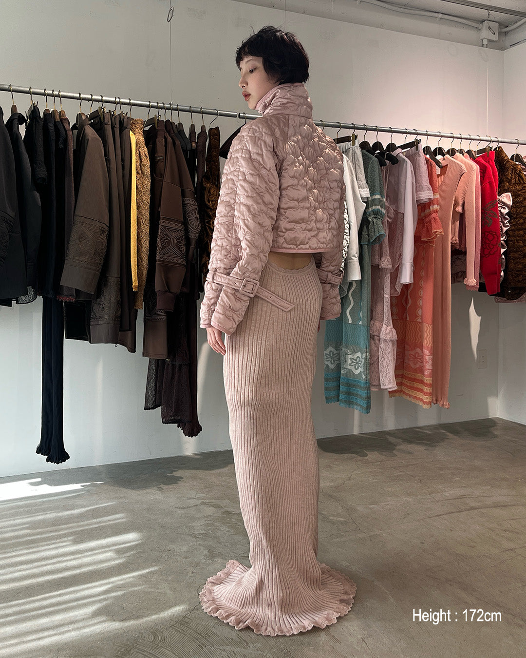 Sazanka cropped quilted satin jacket Pink【予約販売:2026年9月~10月発送予定】