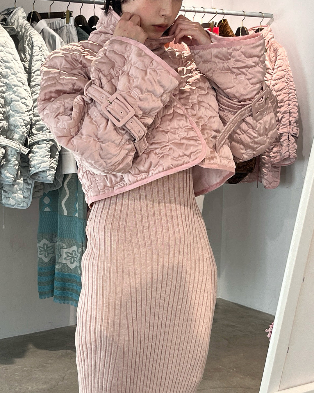 Sazanka cropped quilted satin jacket Pink【予約販売:2026年9月~10月発送予定】