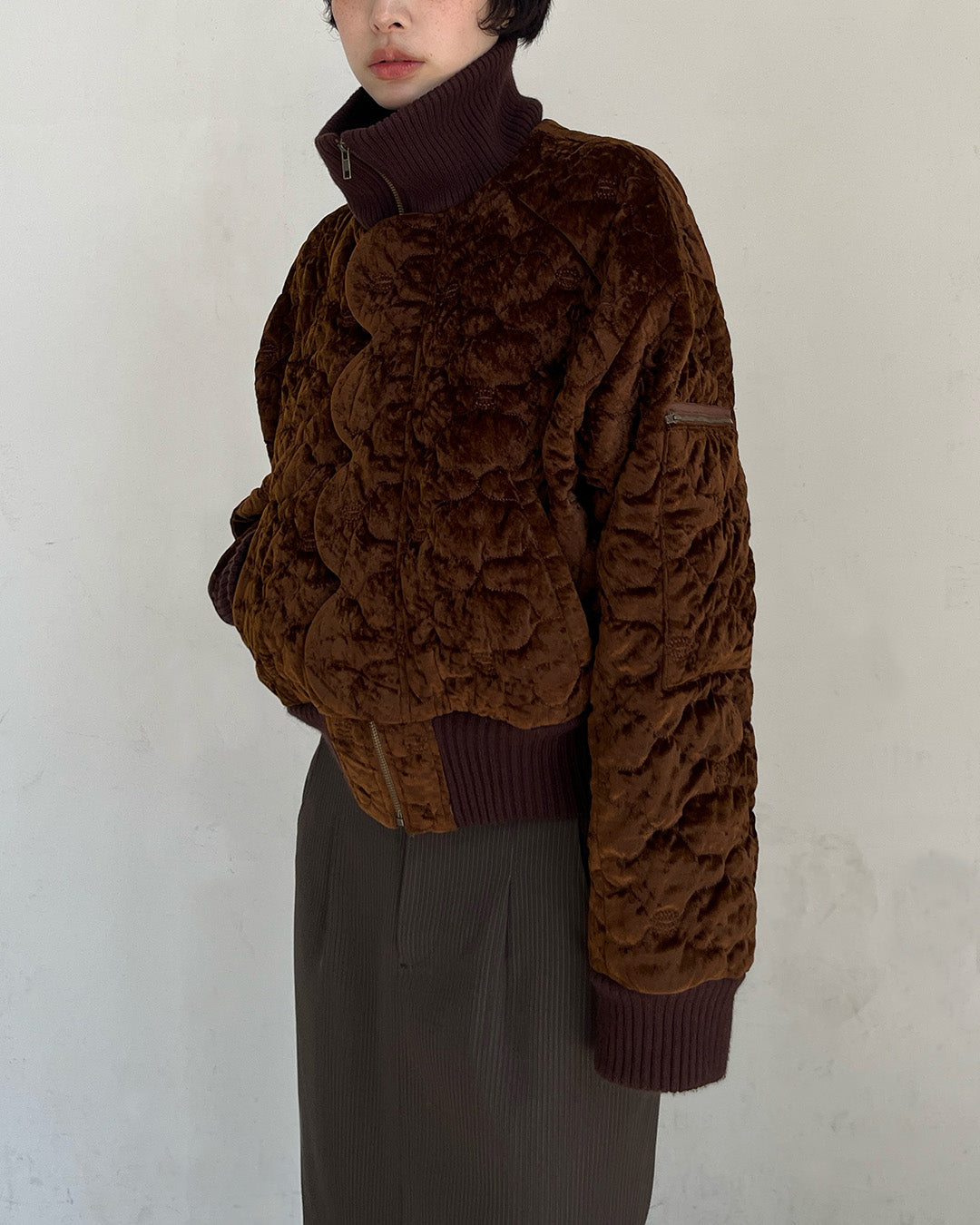 Sazanka quilted velour bomber jacket Chocolate【予約販売:2026年9月~10月発送予定】