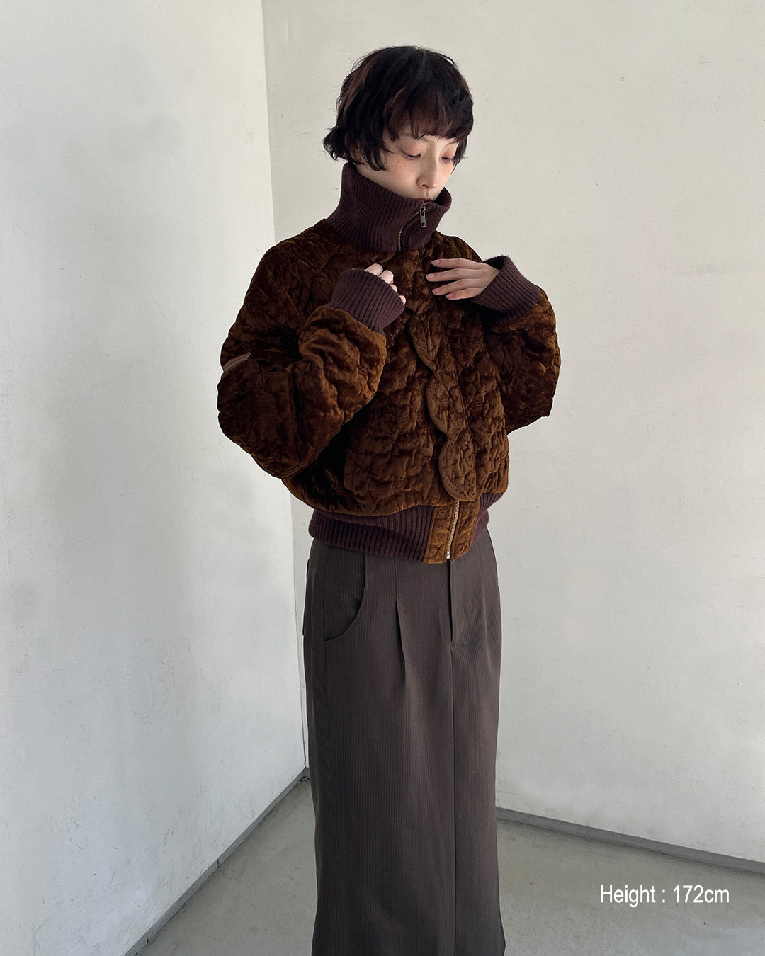 Sazanka quilted velour bomber jacket Chocolate【予約販売:2026年9月~10月発送予定】