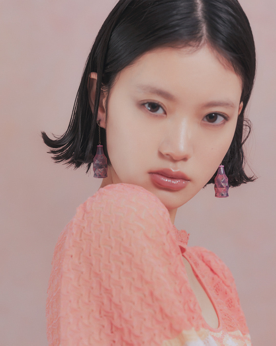 Sazanka wave-pattern lamé knitted dress Pink【予約販売:2026年9月~10月発送予定】