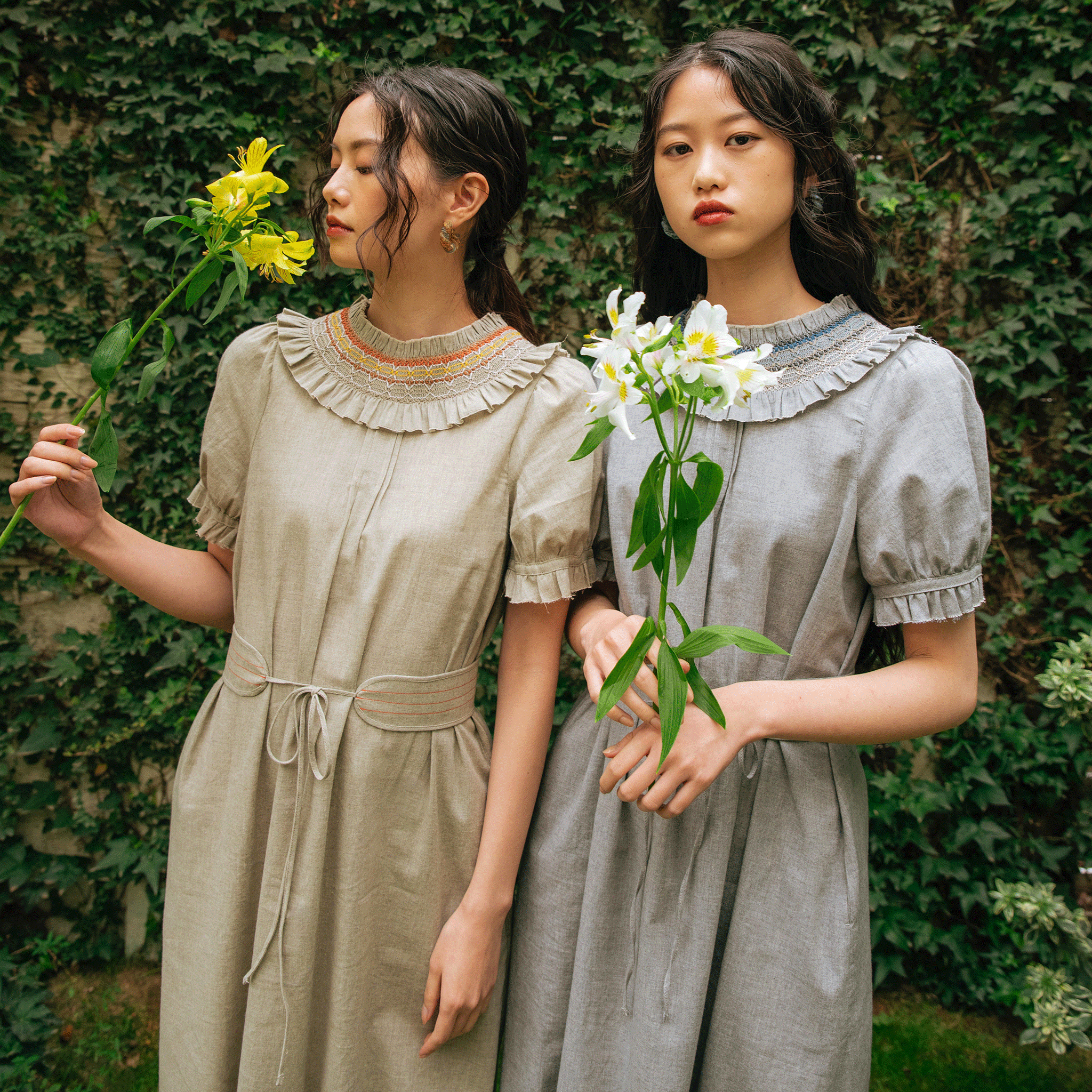 Organic cotton smocking summer maxi dress Blue