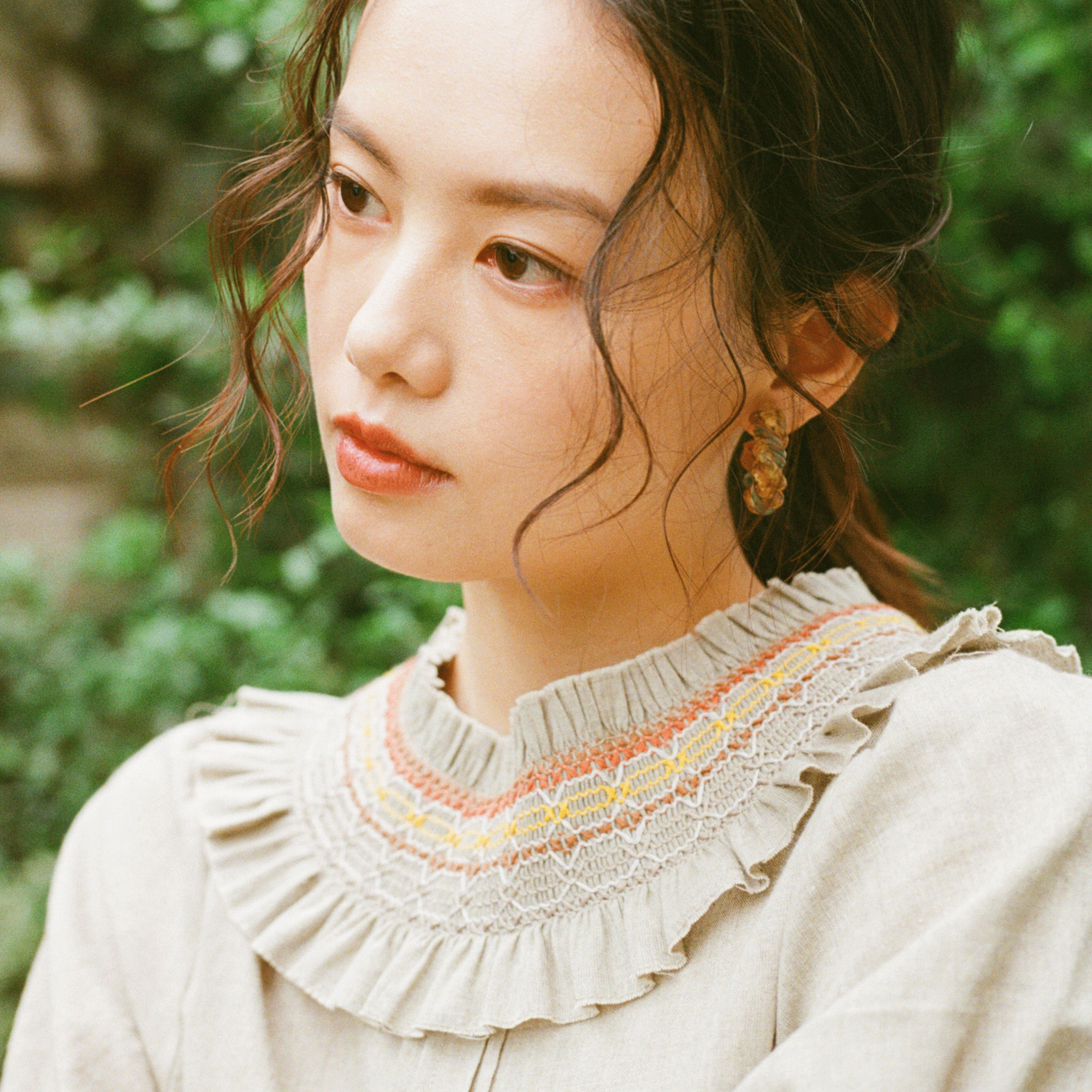 Organic cotton smocking summer maxi dress Beige