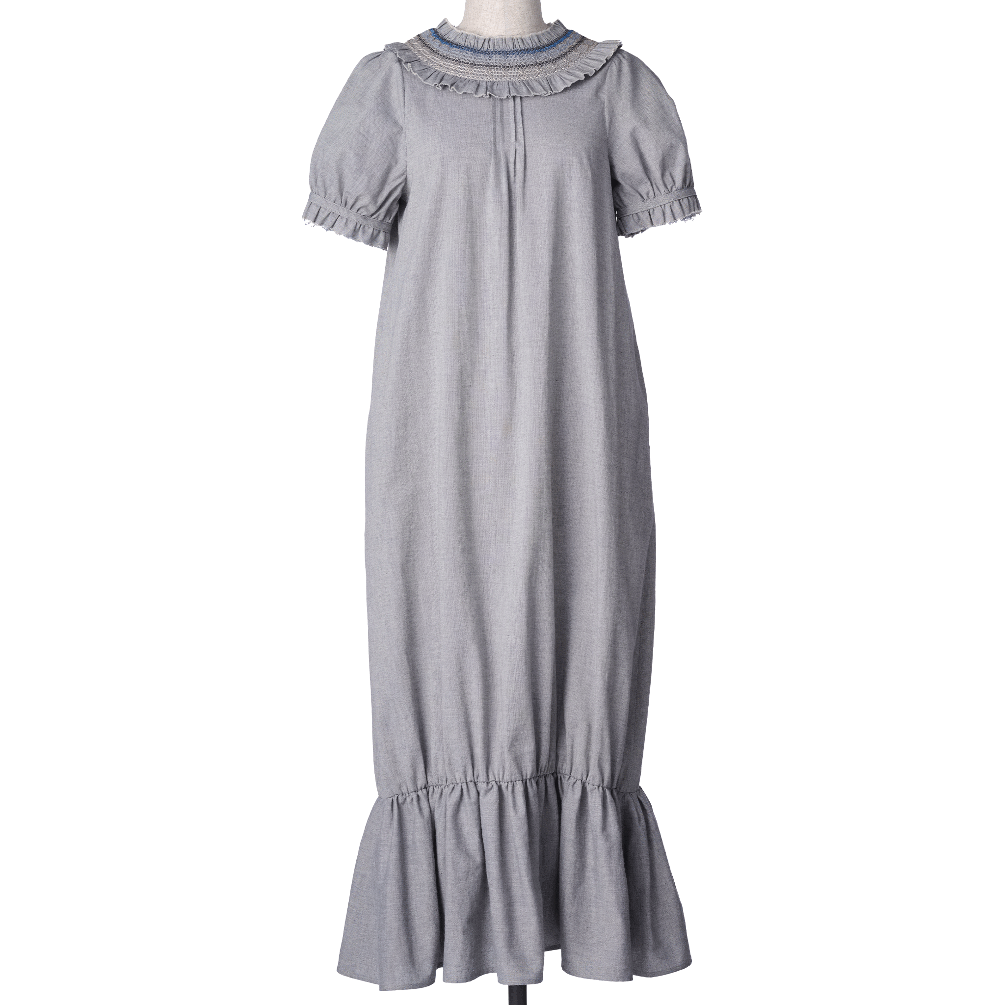 Organic cotton smocking summer maxi dress Blue