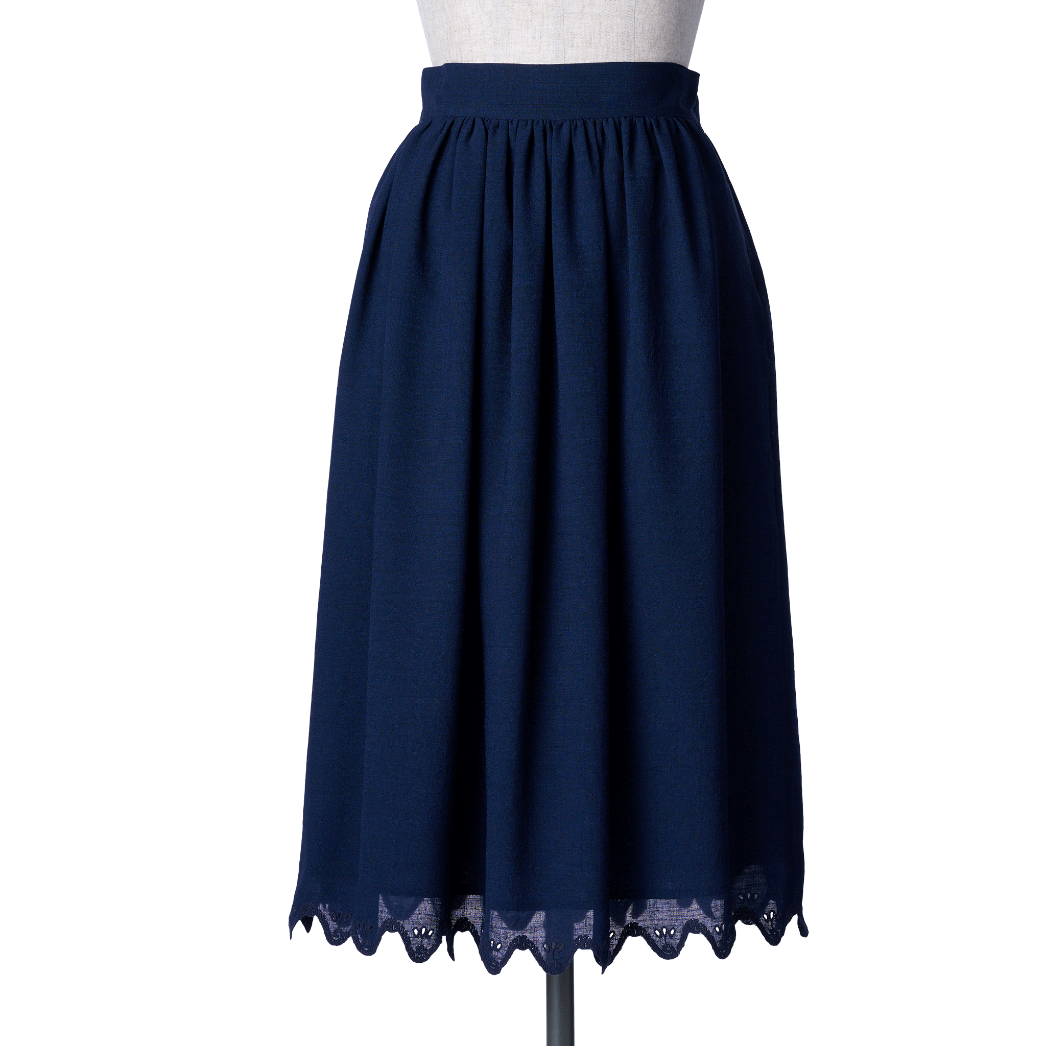 Wave eyelet embroidery gathered skirt Navy