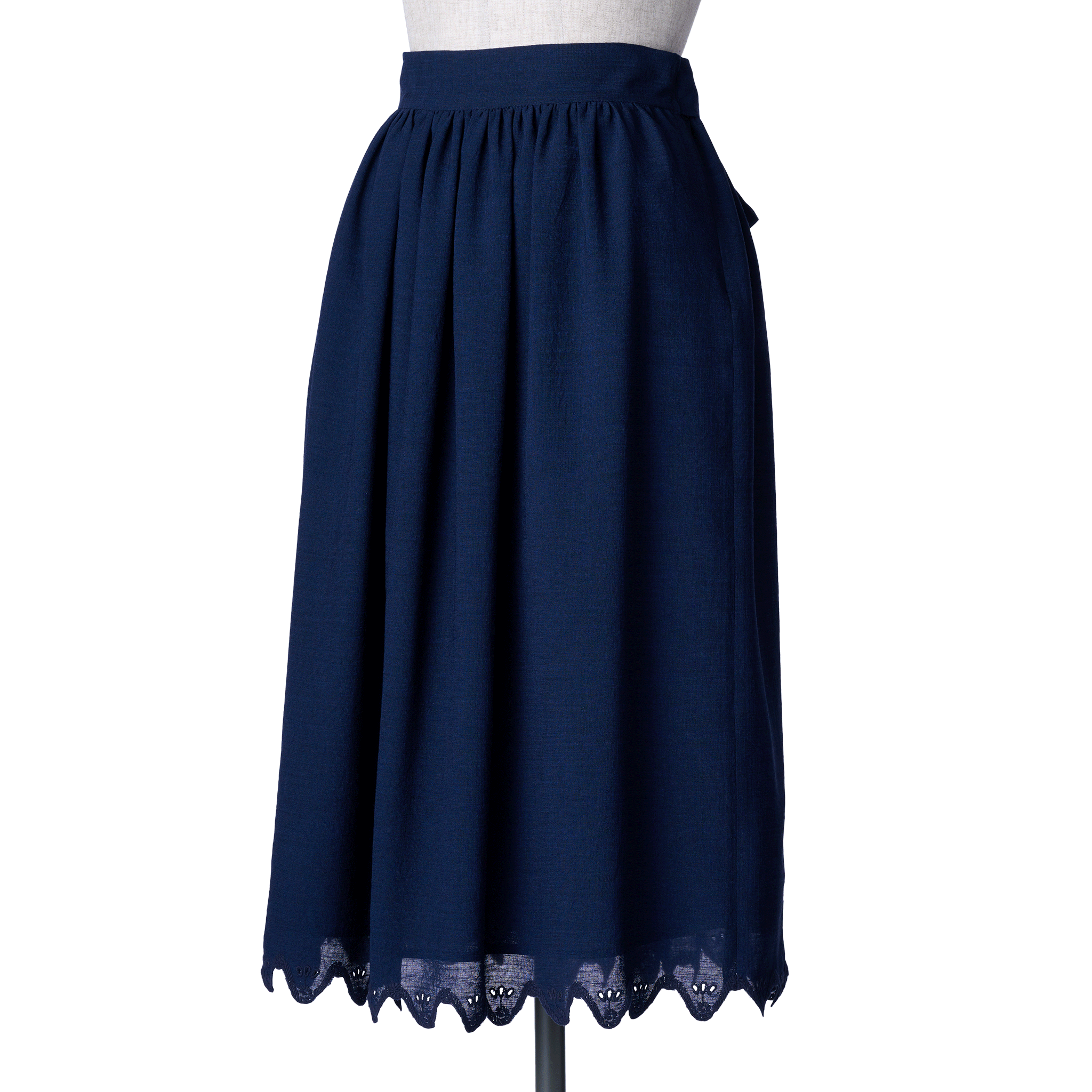 Wave eyelet embroidery gathered skirt Navy