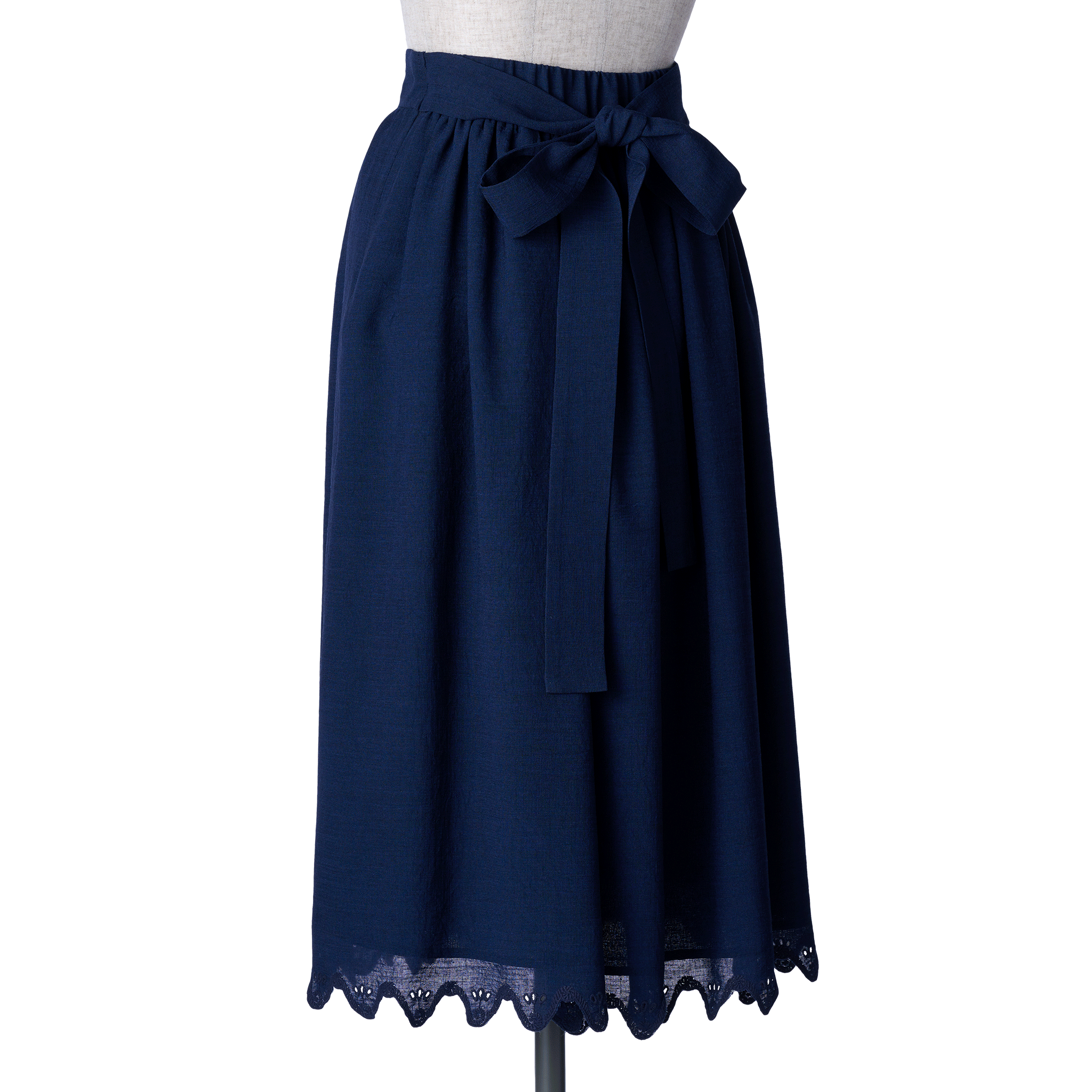 Wave eyelet embroidery gathered skirt Navy