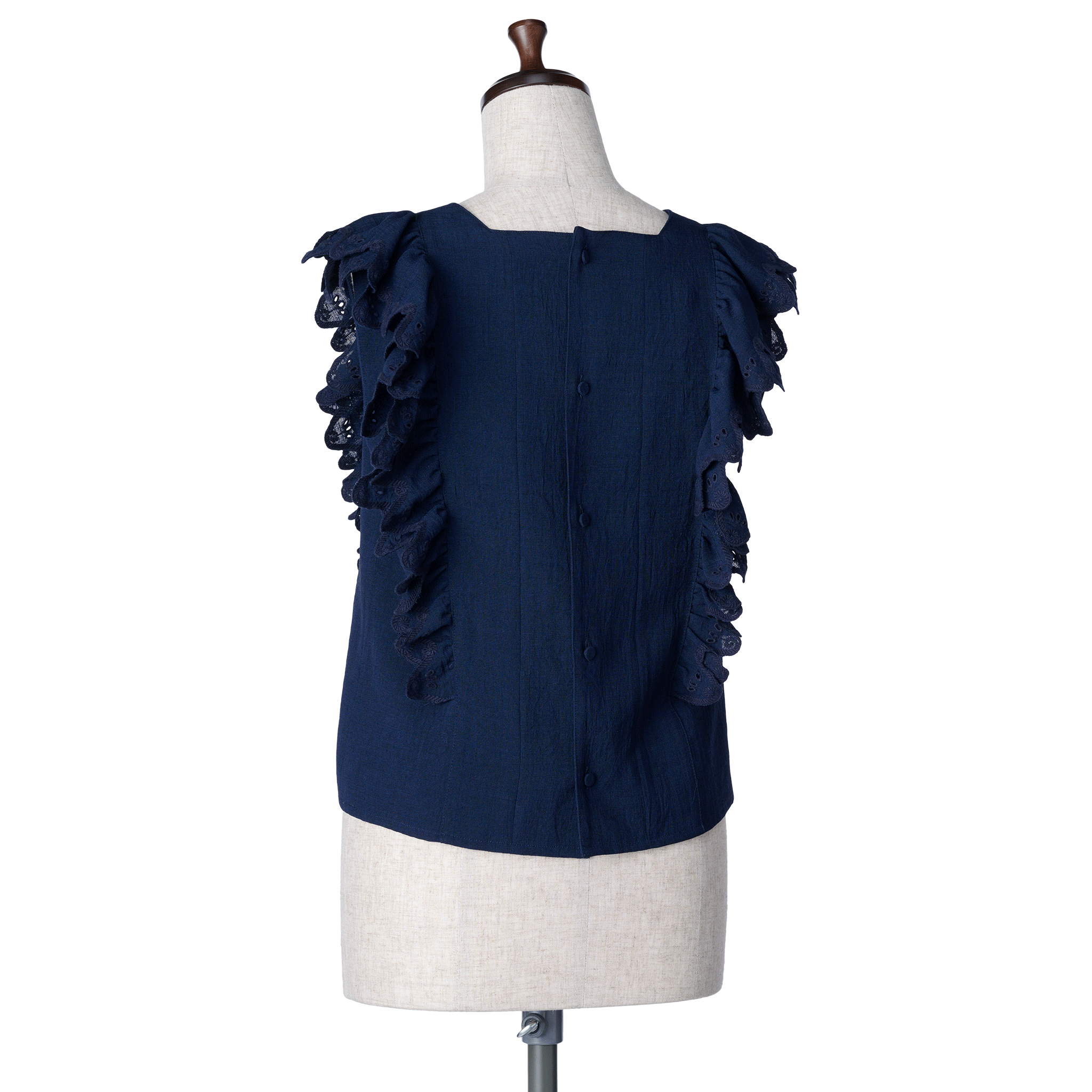 Wave eyelet embroidery frill blouse