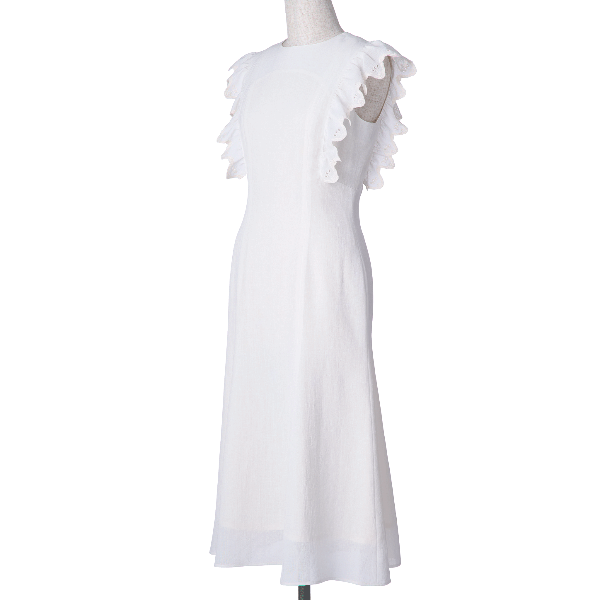 Wave eyelet embroidery frill mermaid midi dress
