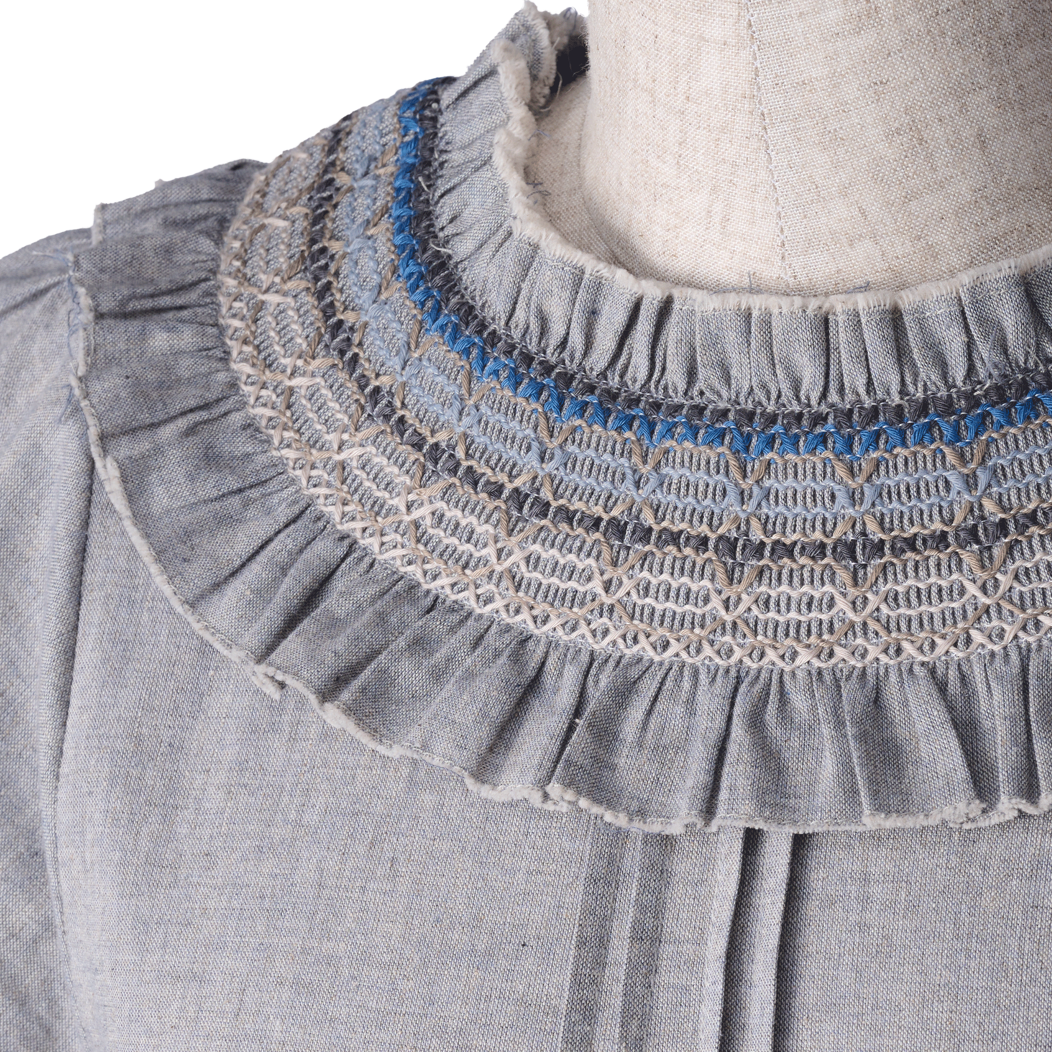 Organic cotton smocking summer maxi dress Blue