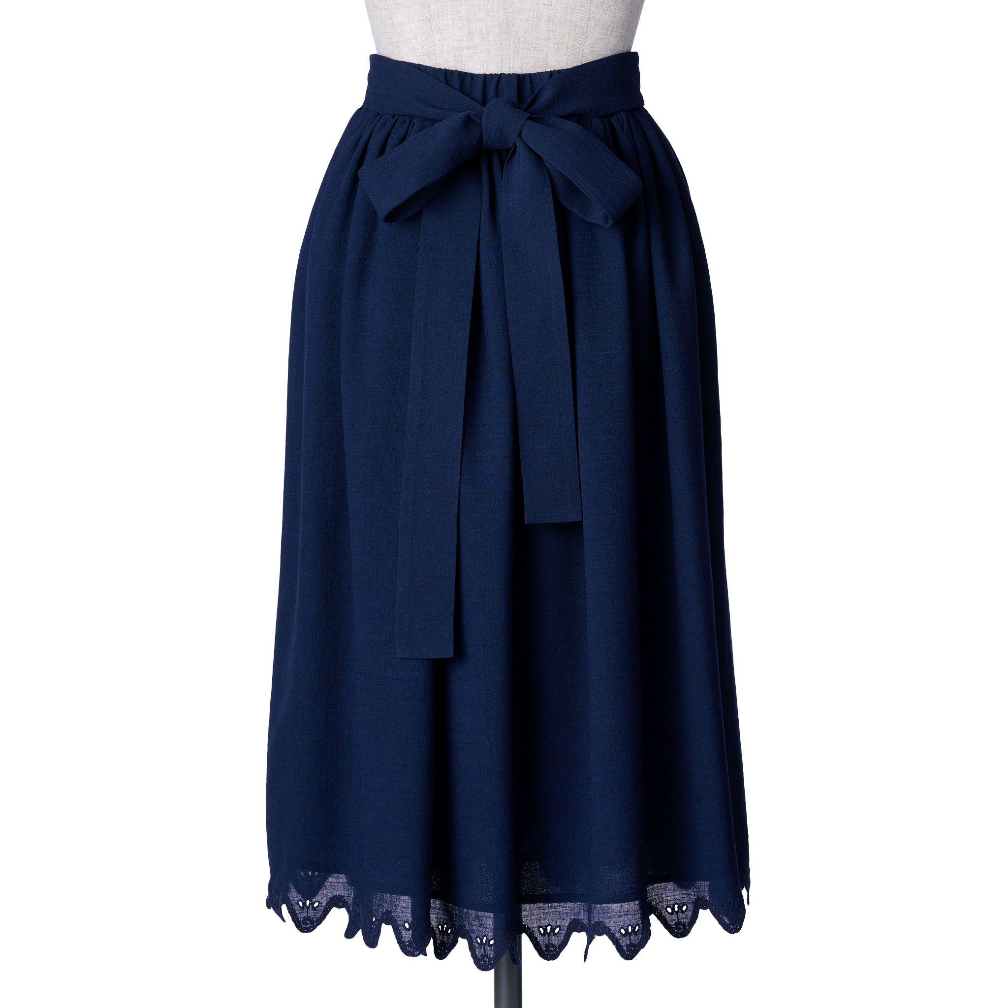 Wave eyelet embroidery gathered skirt Navy