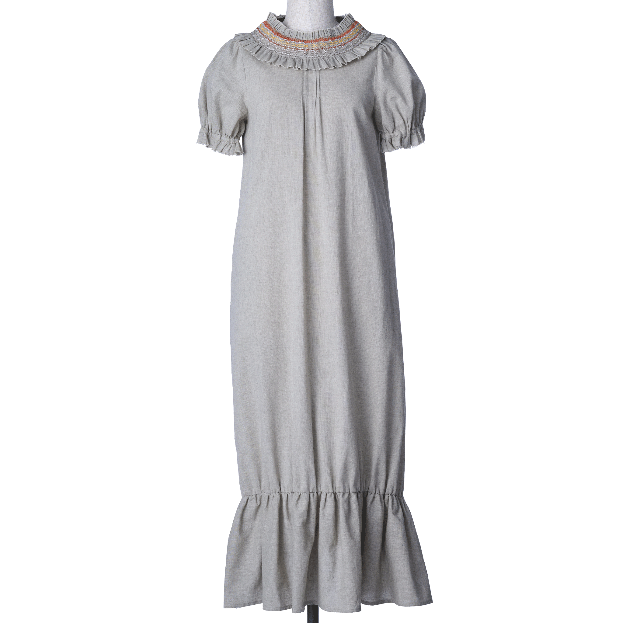 Organic cotton smocking summer maxi dress Beige