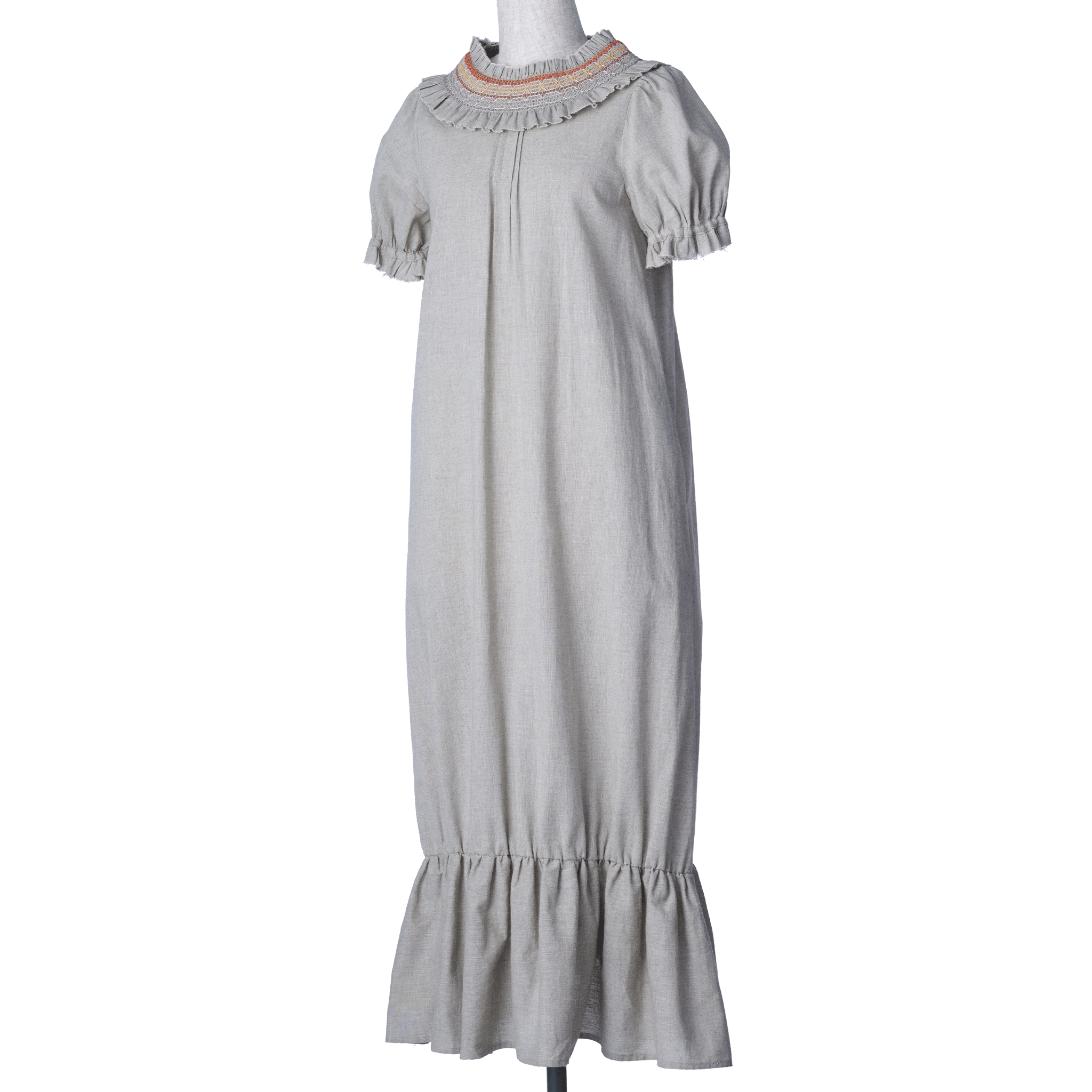 Organic cotton smocking summer maxi dress Beige