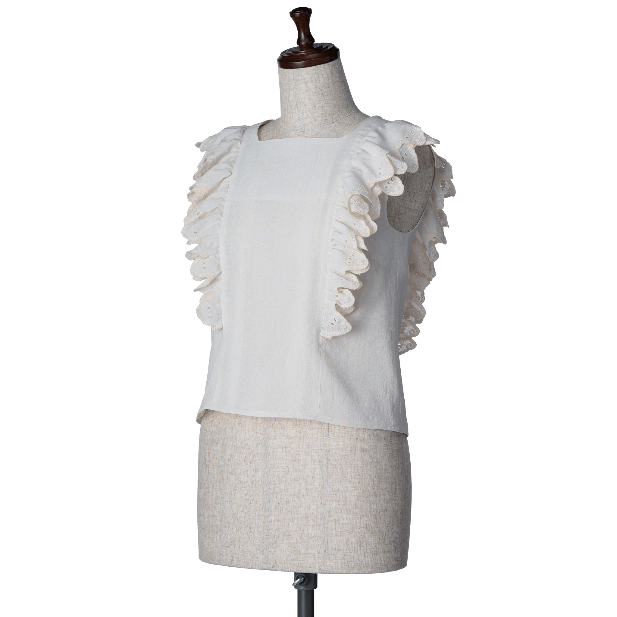 Wave eyelet embroidery frill blouse