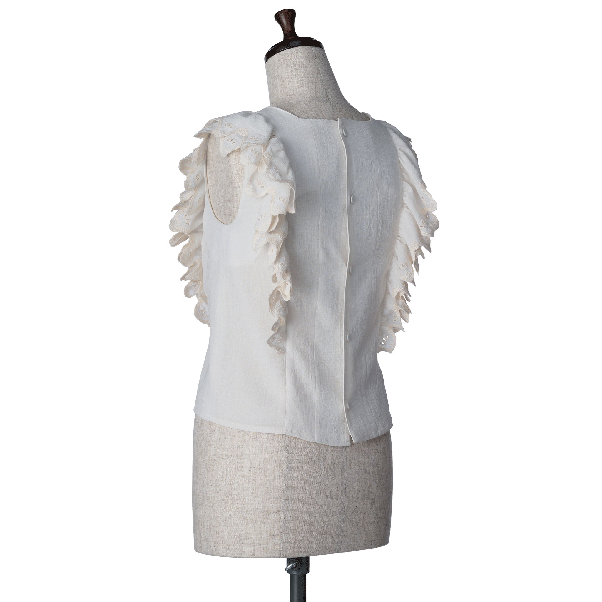 Wave eyelet embroidery frill blouse