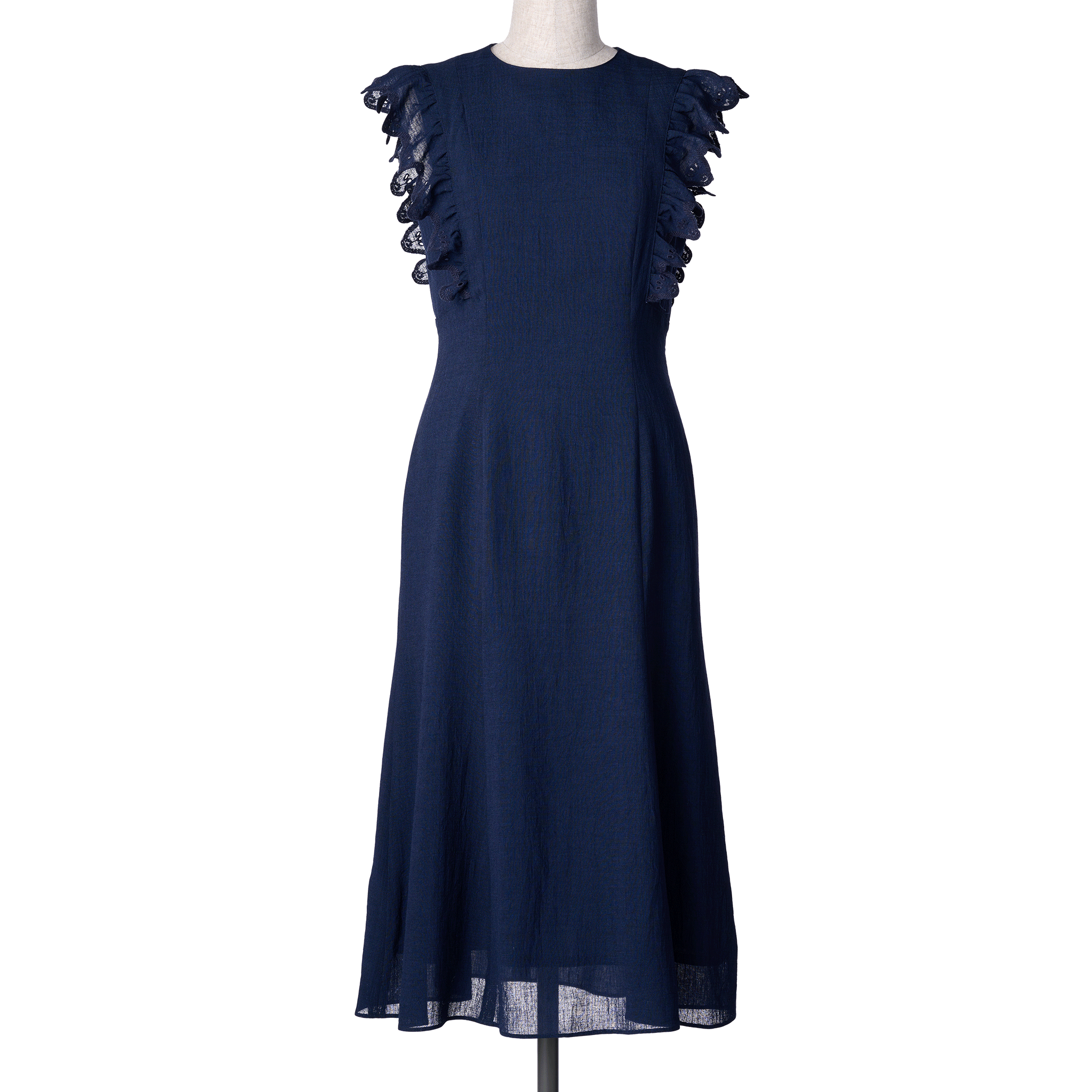 Wave eyelet embroidery frill mermaid midi dress