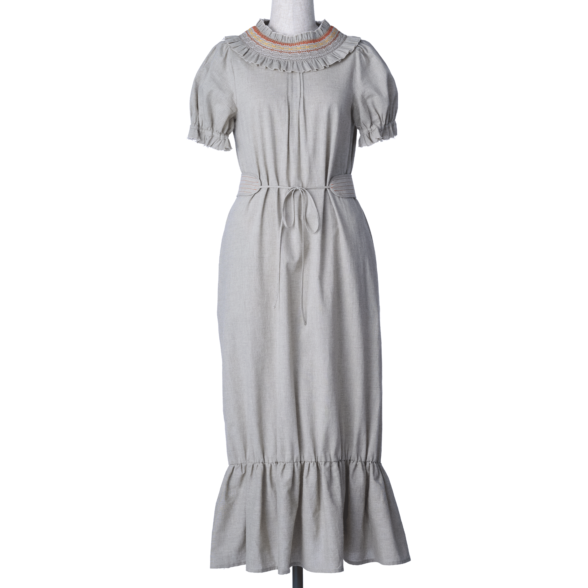 Organic cotton smocking summer maxi dress Beige