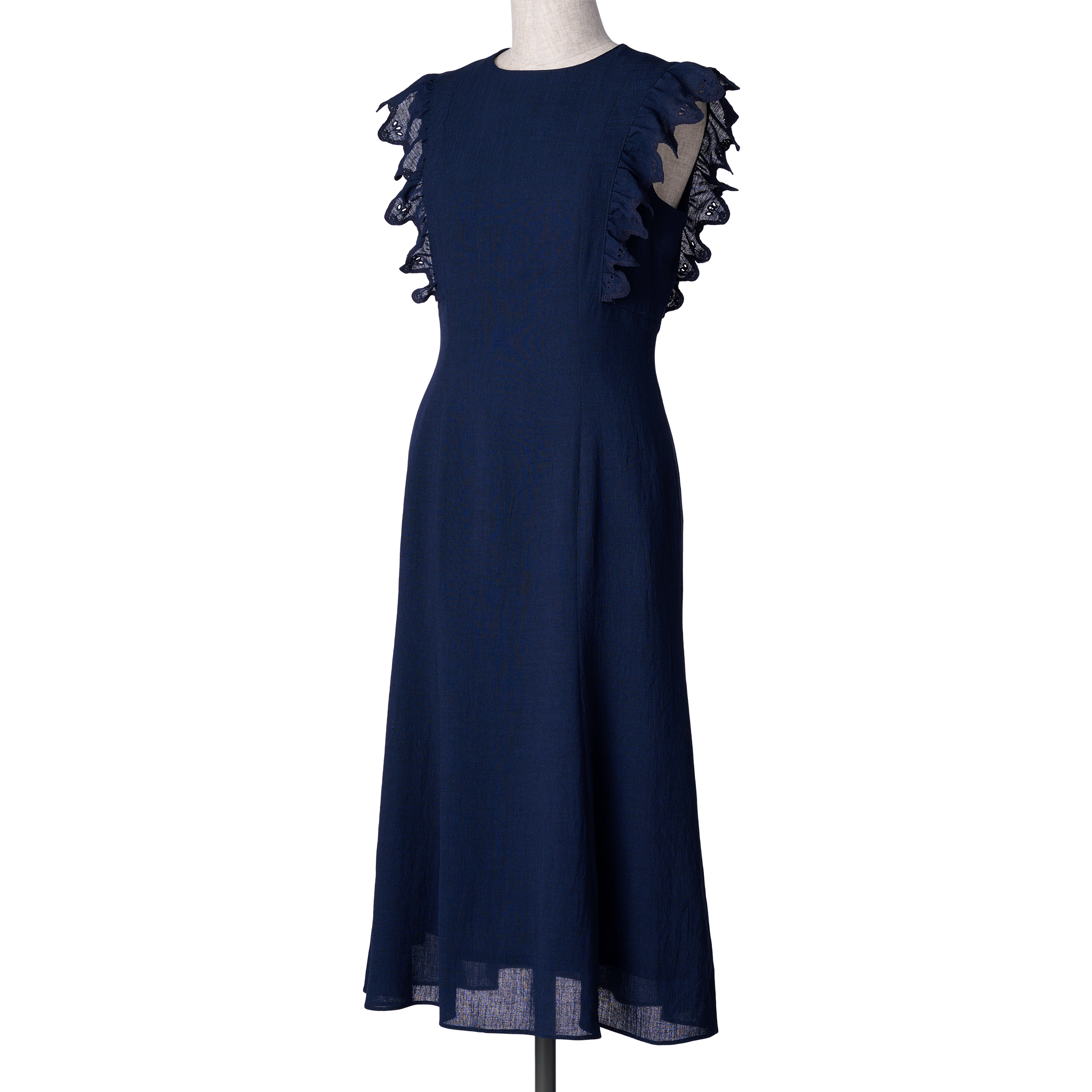 Wave eyelet embroidery frill mermaid midi dress
