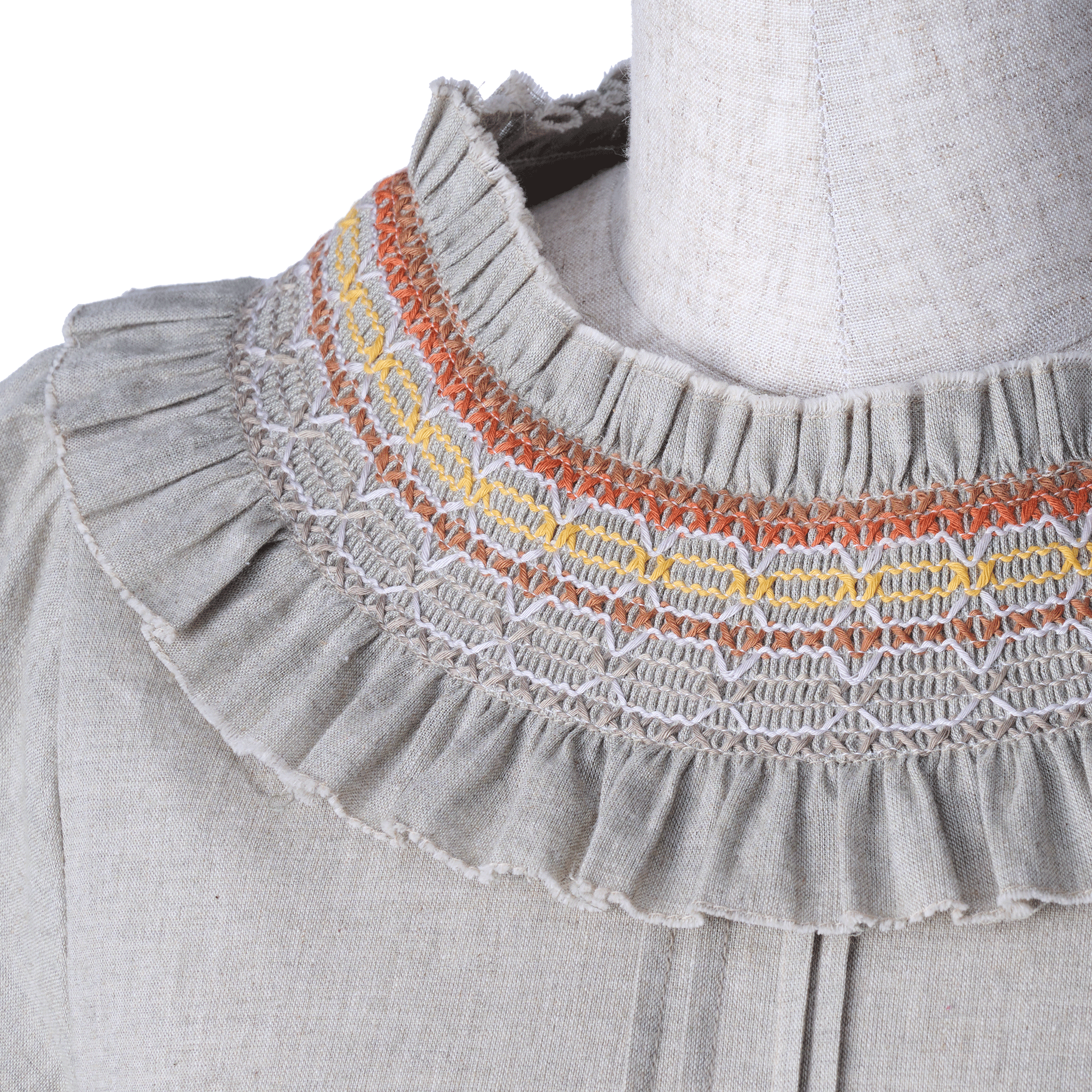 Organic cotton smocking summer maxi dress Beige