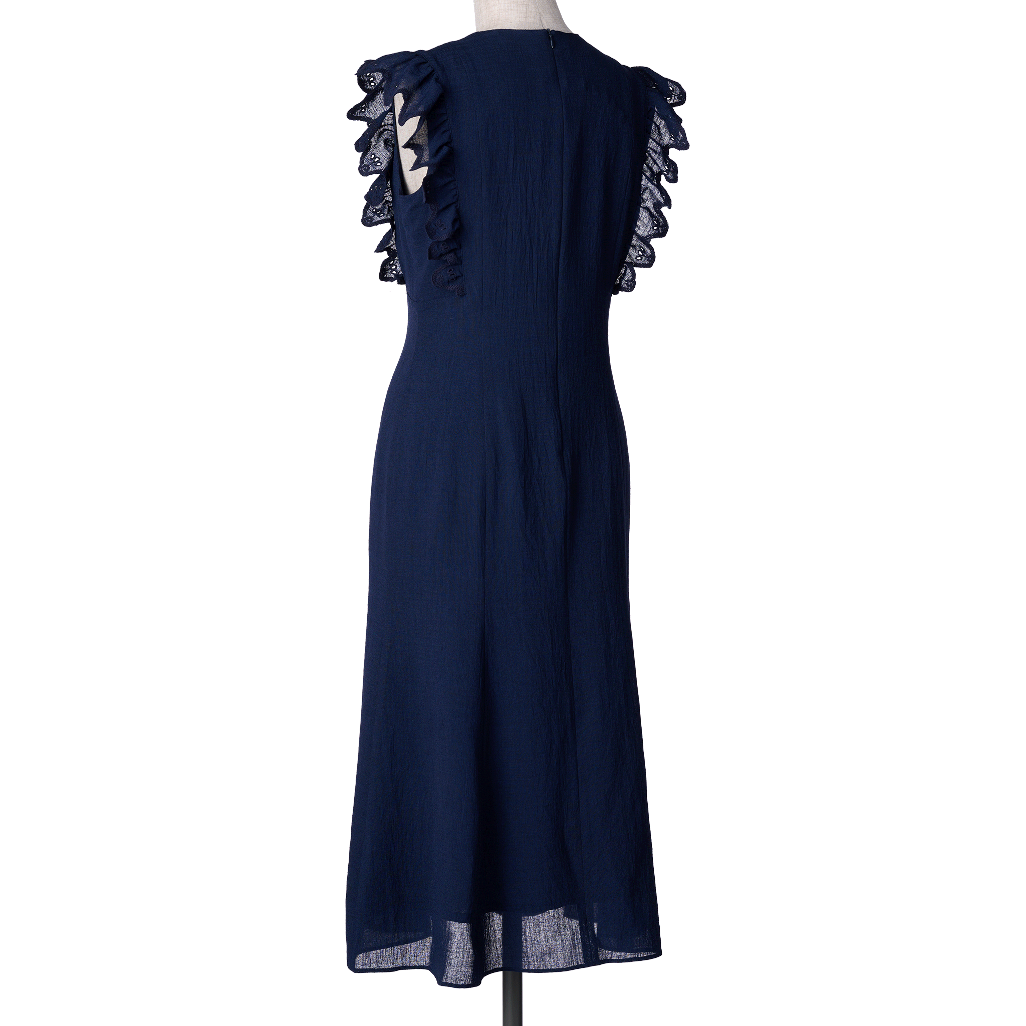Wave eyelet embroidery frill mermaid midi dress